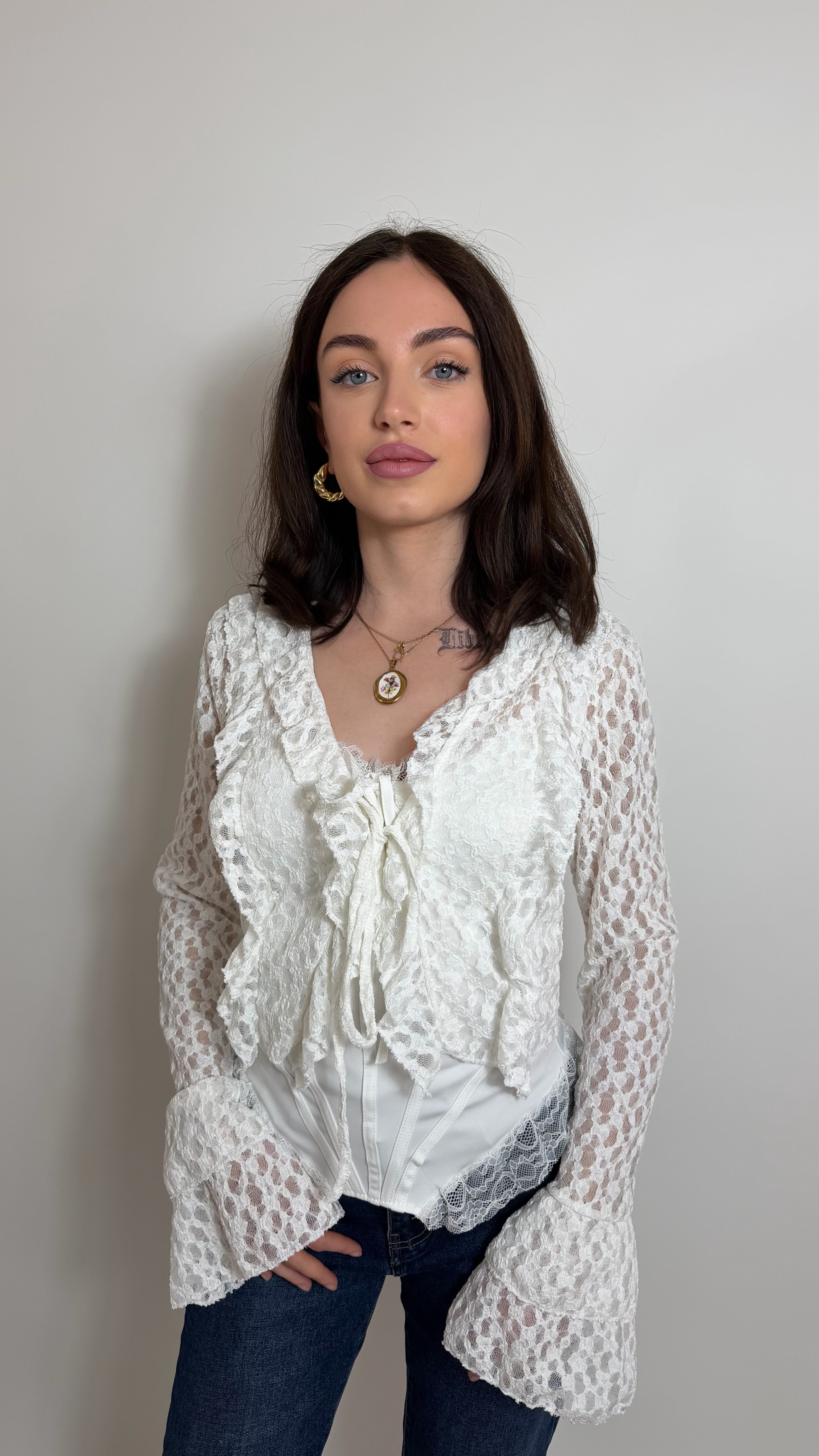 Cardigan Lace Flare Bianco
