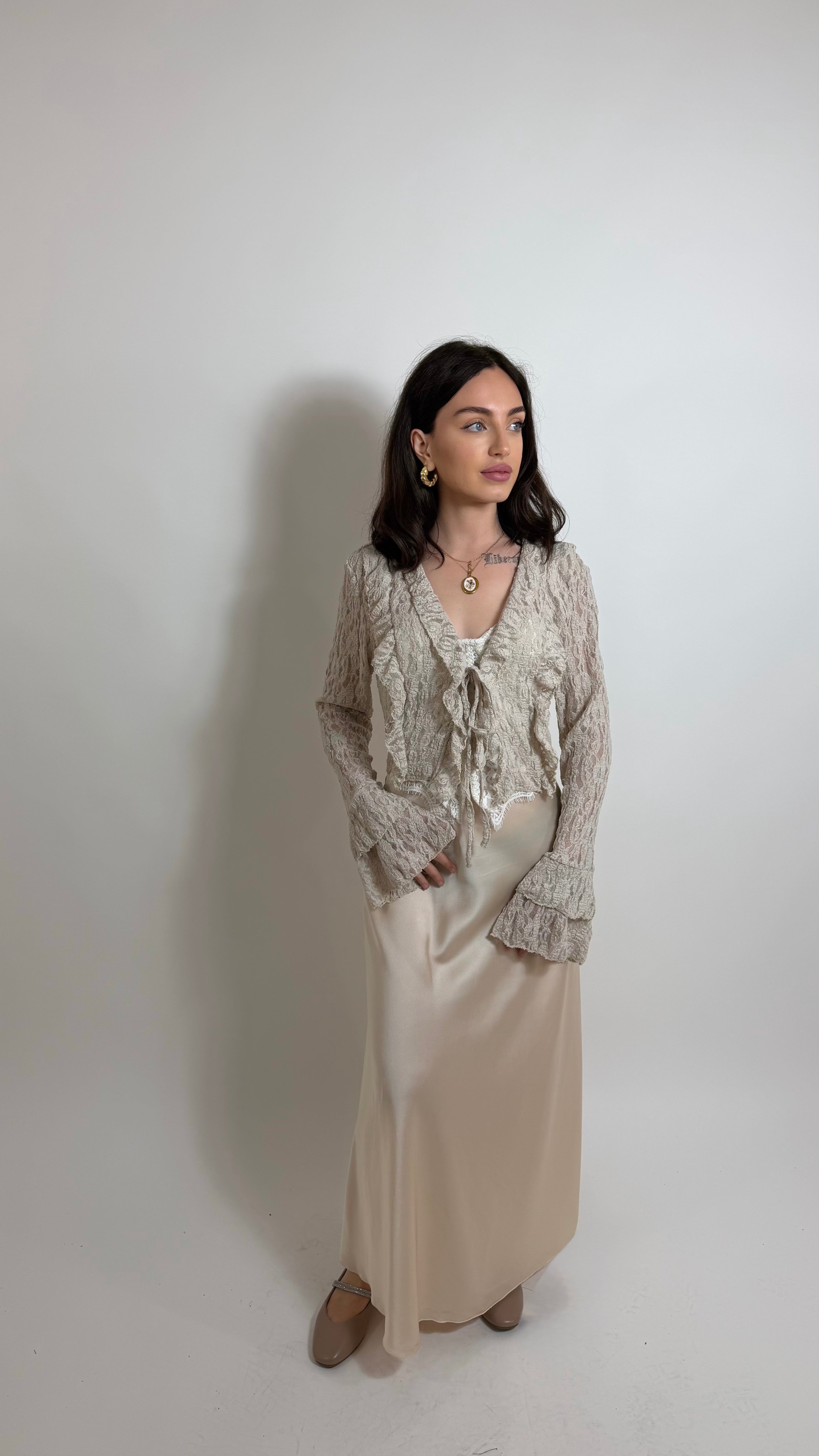 Cardigan Lace Flare Nude