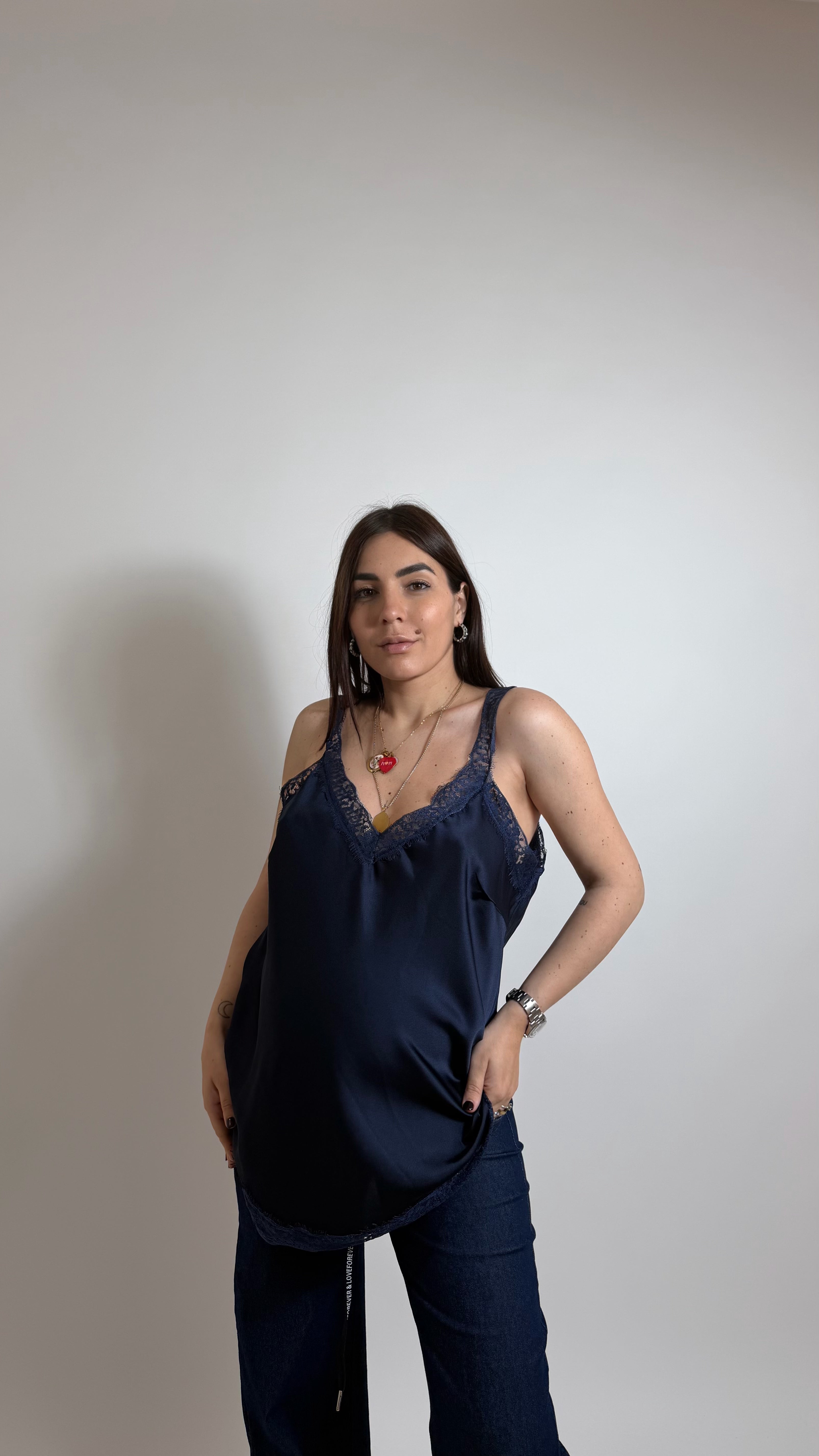 Top Silk & Lace Blu notte