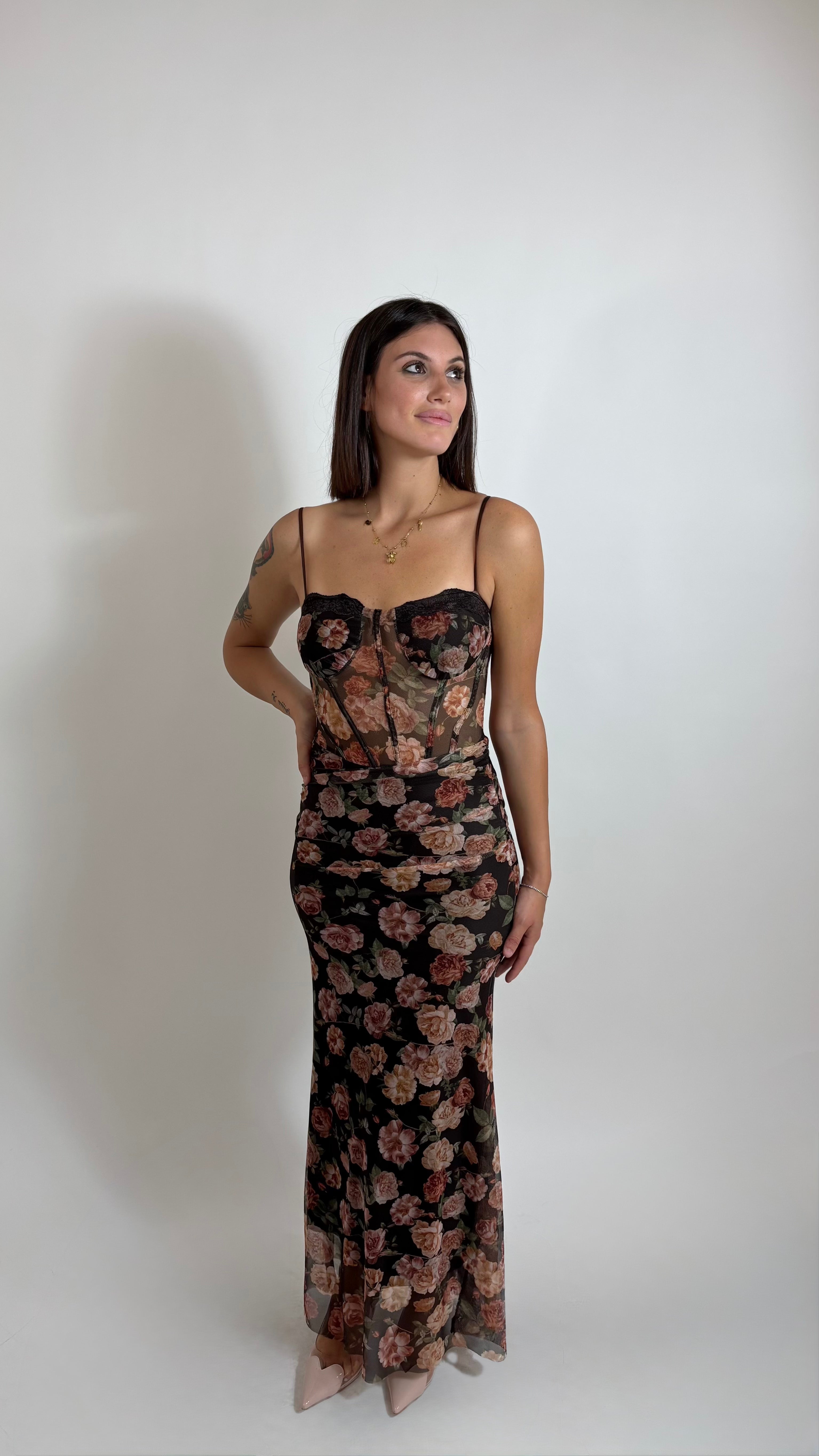 Abito Bustier Flowers Choco