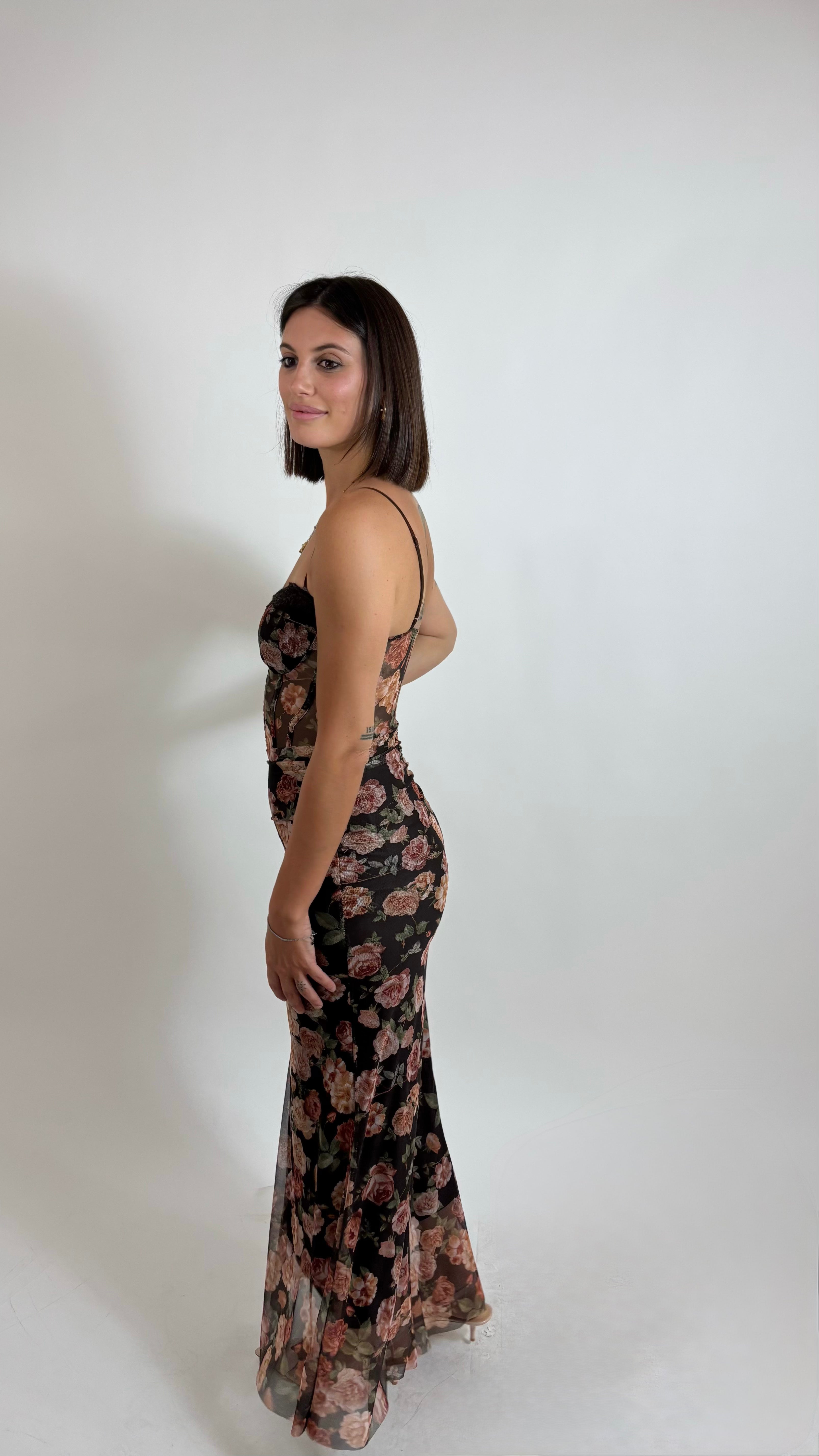 Abito Bustier Flowers Choco