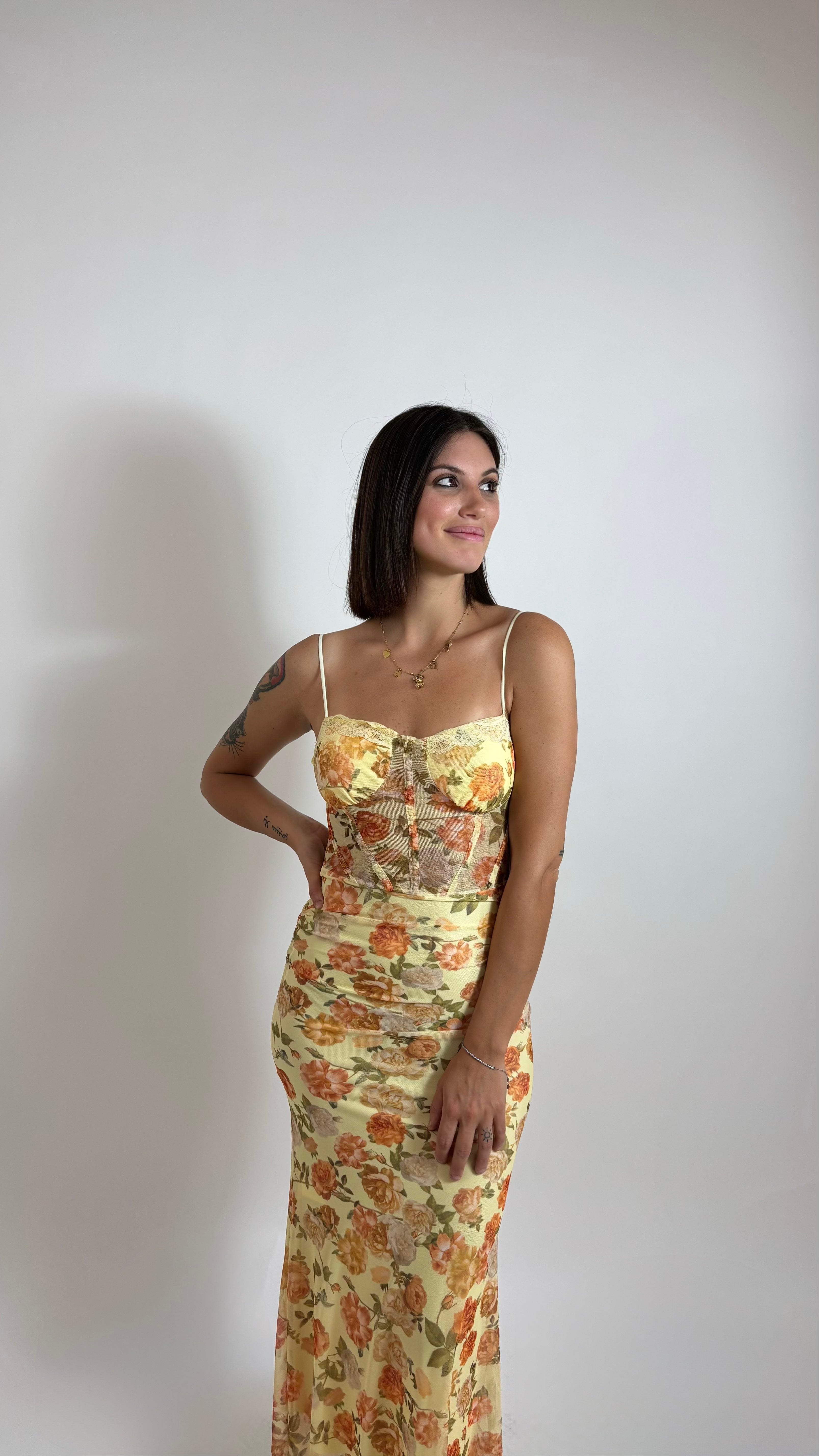 Abito Bustier Flowers Yellow