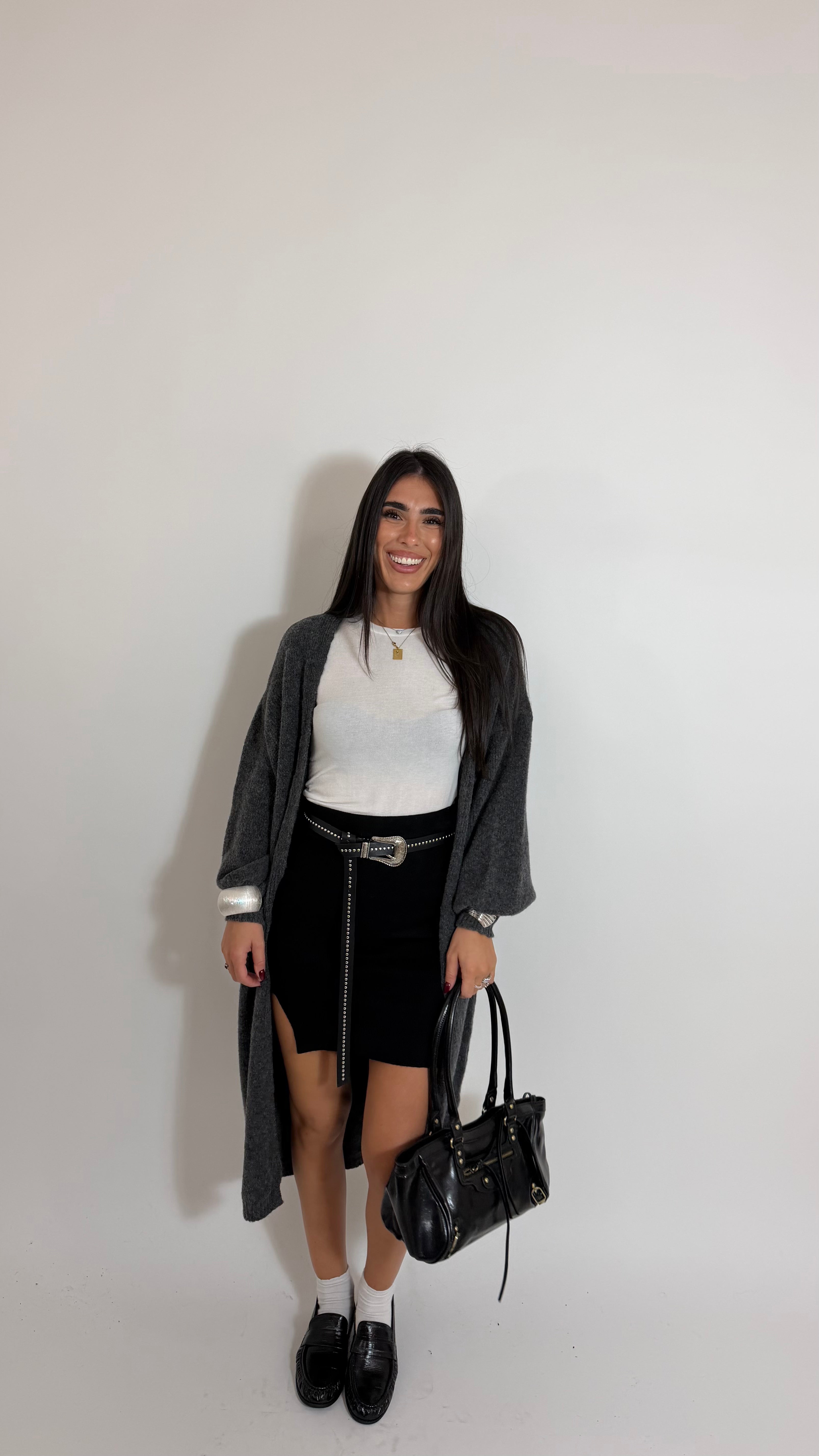 Long Soft Cardigan Grigio Piombo