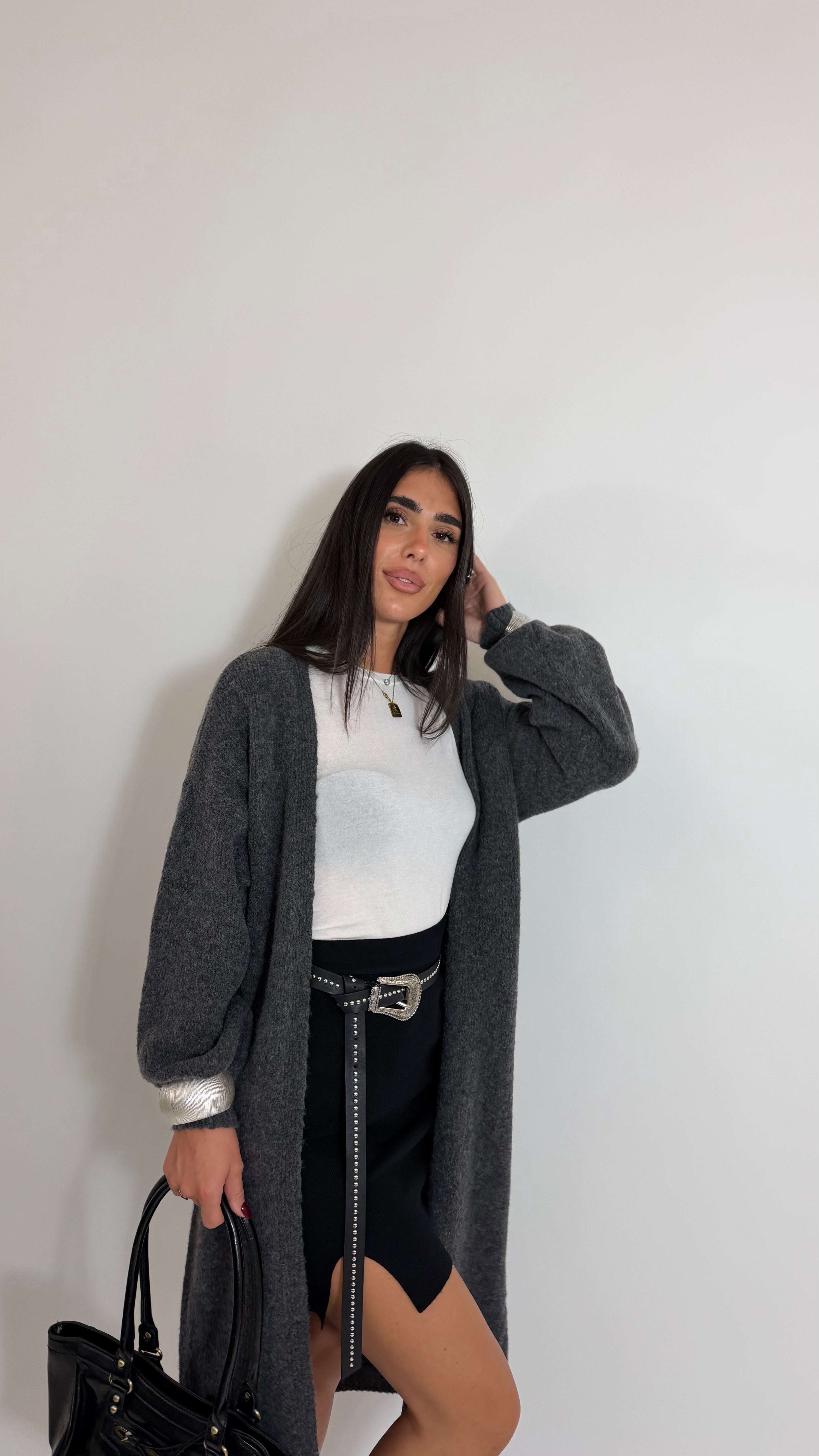 Long Soft Cardigan Grigio Piombo