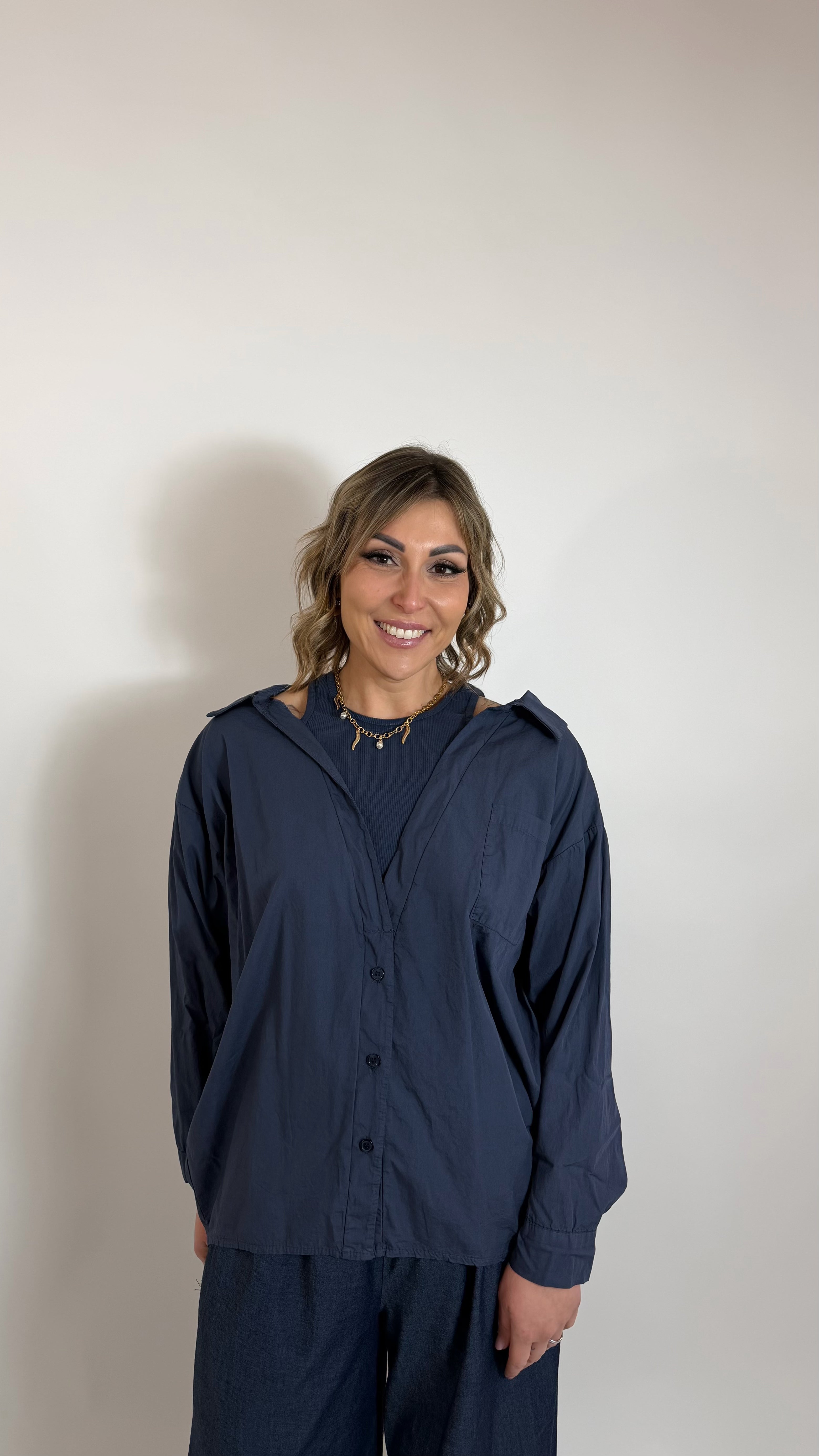 Double Layer Cotton Shirt Blu