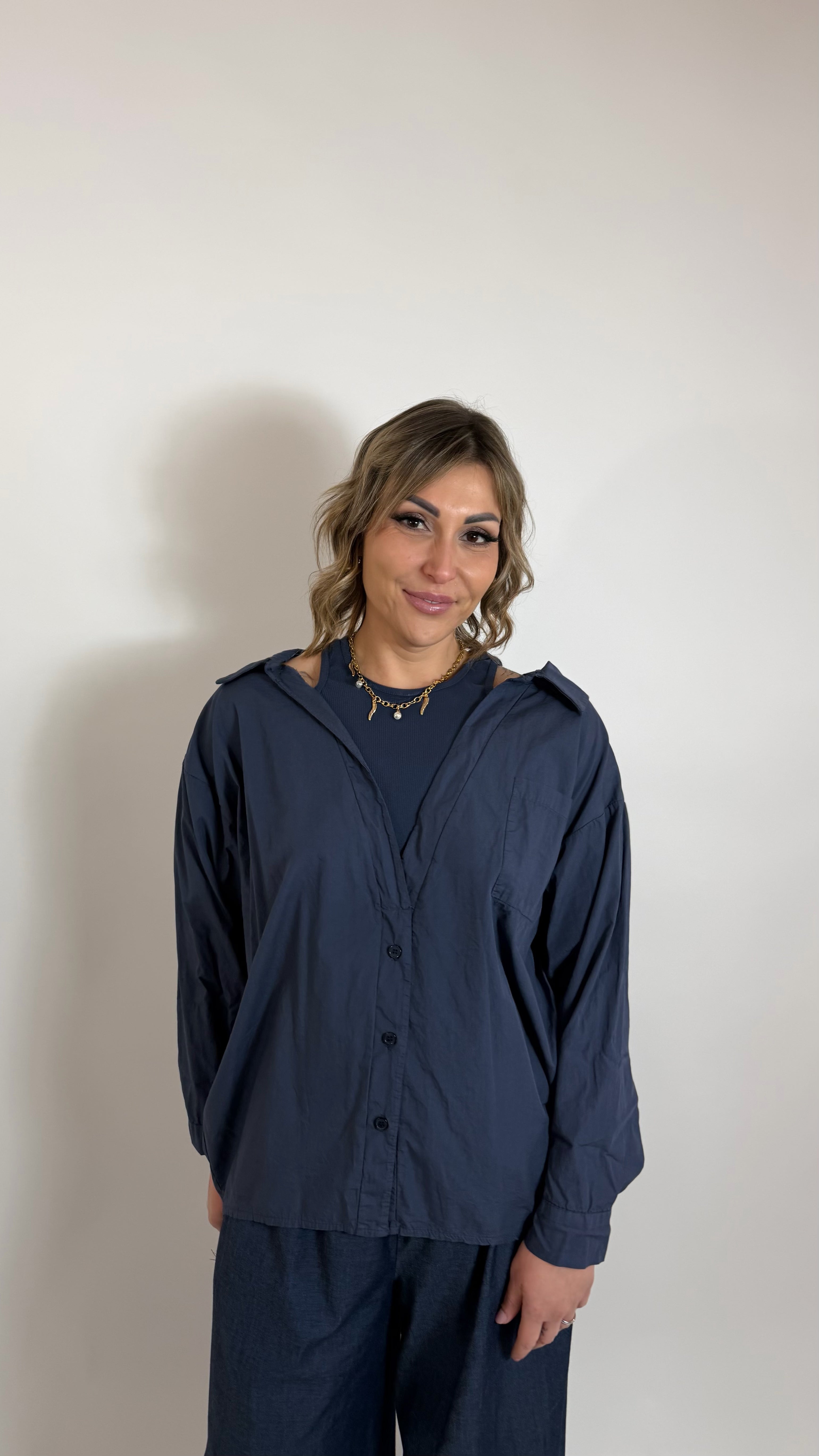 Double Layer Cotton Shirt Blu