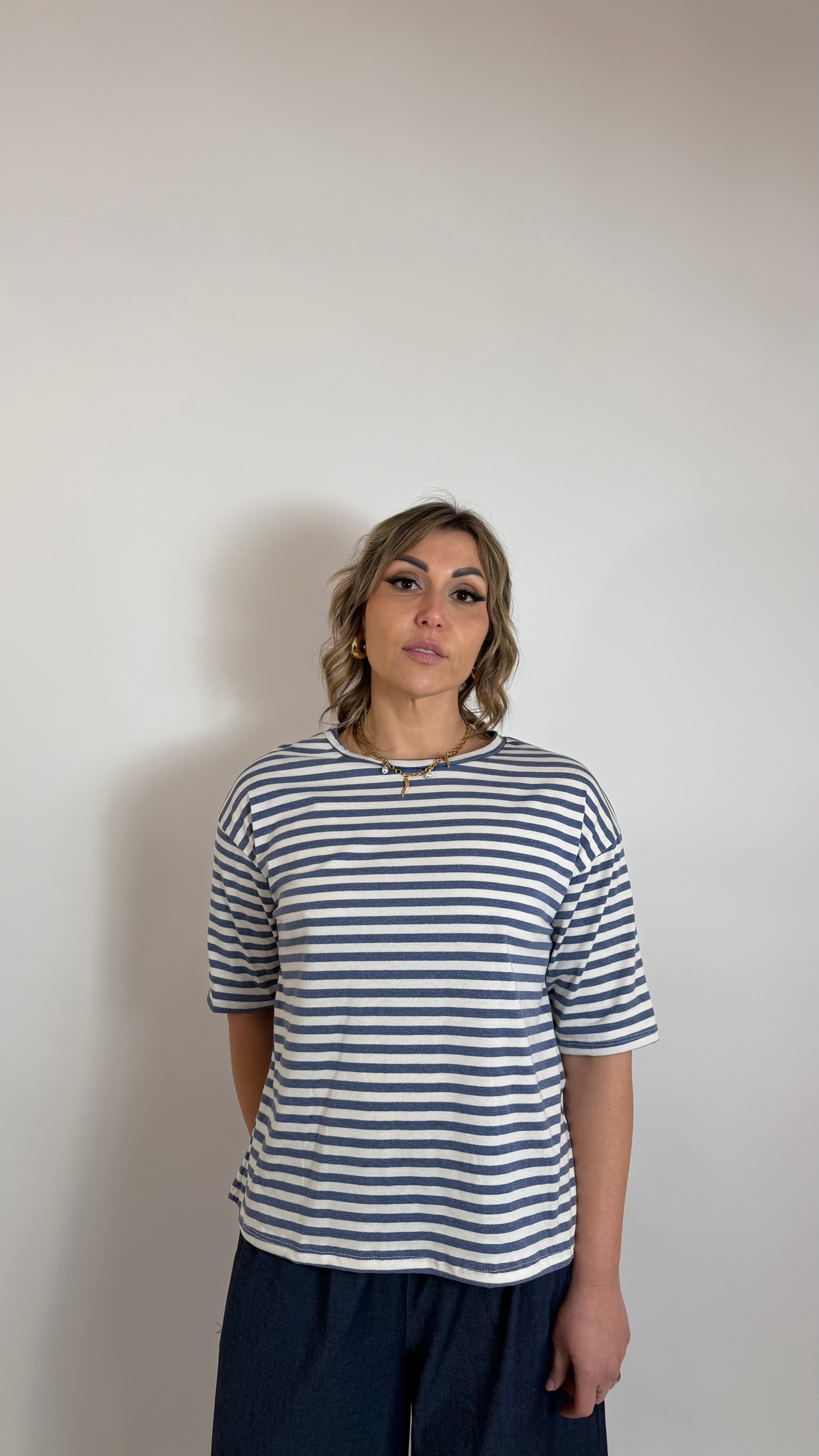 Maglia Over Stripes Blu Denim