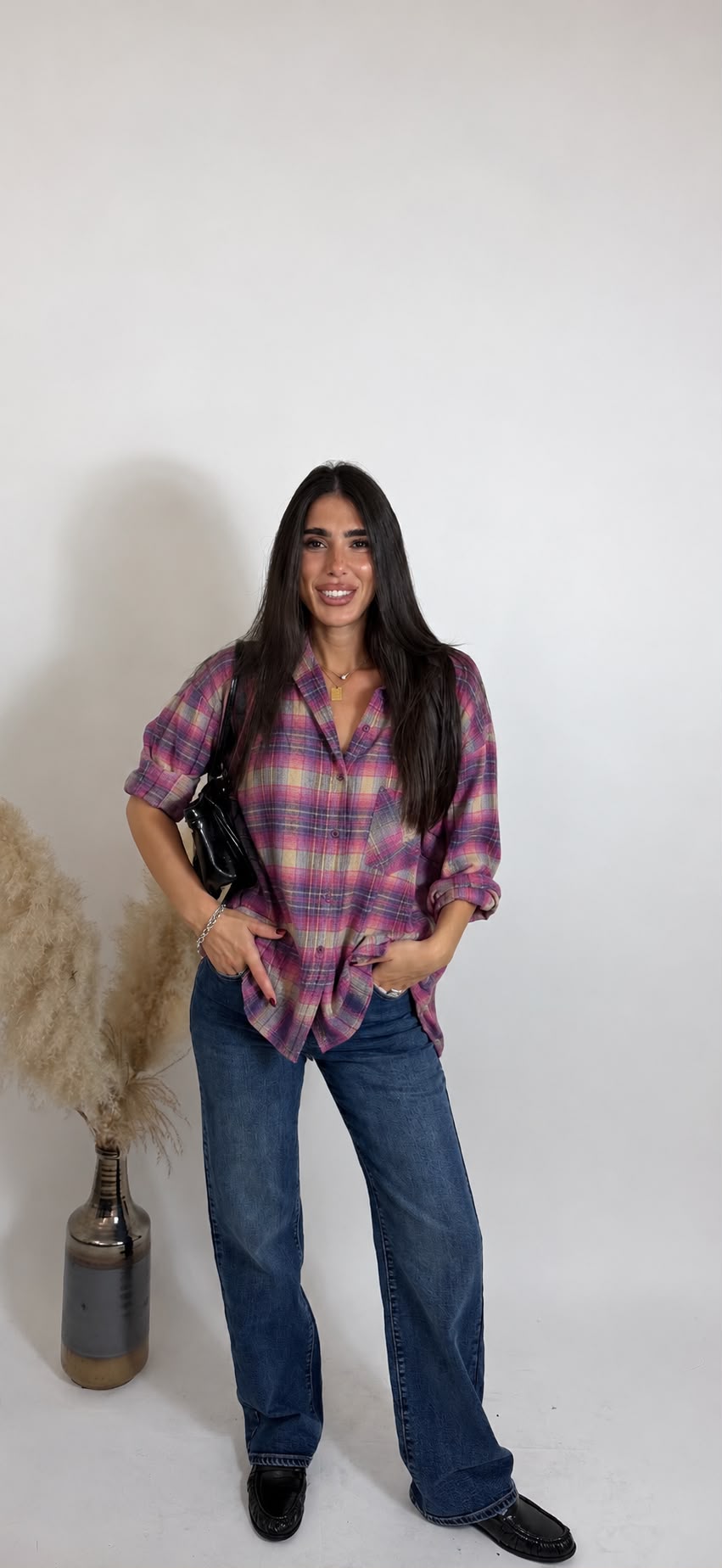 Camicia Check Oversize Pink Multicolor