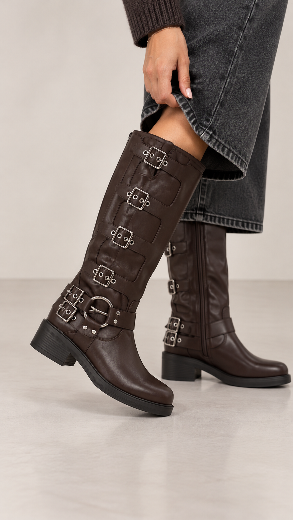 Stivale Biker Multi Buckle Testa di moro