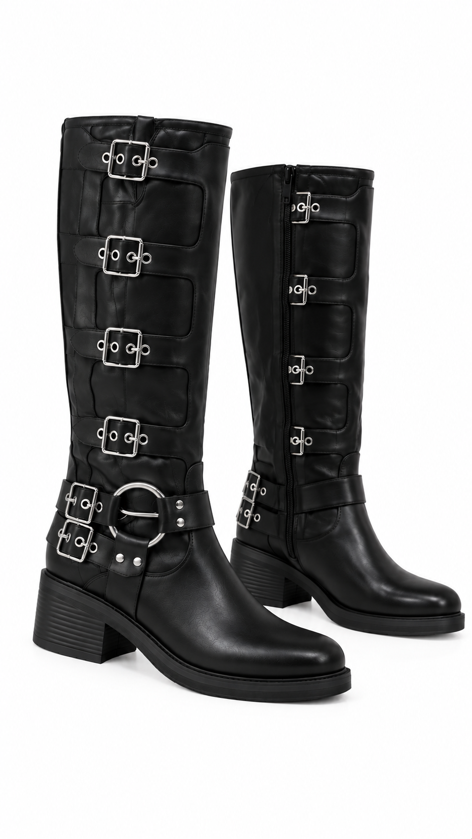 Stivale Biker Multi Buckle Nero