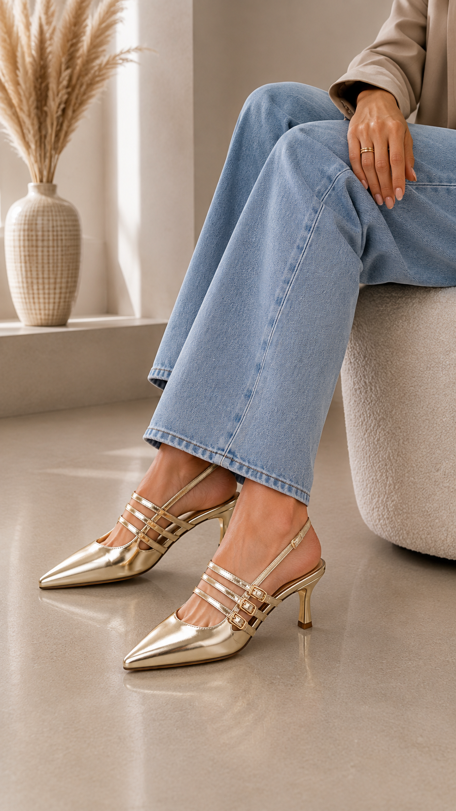 Slingback Con Tacco Gold