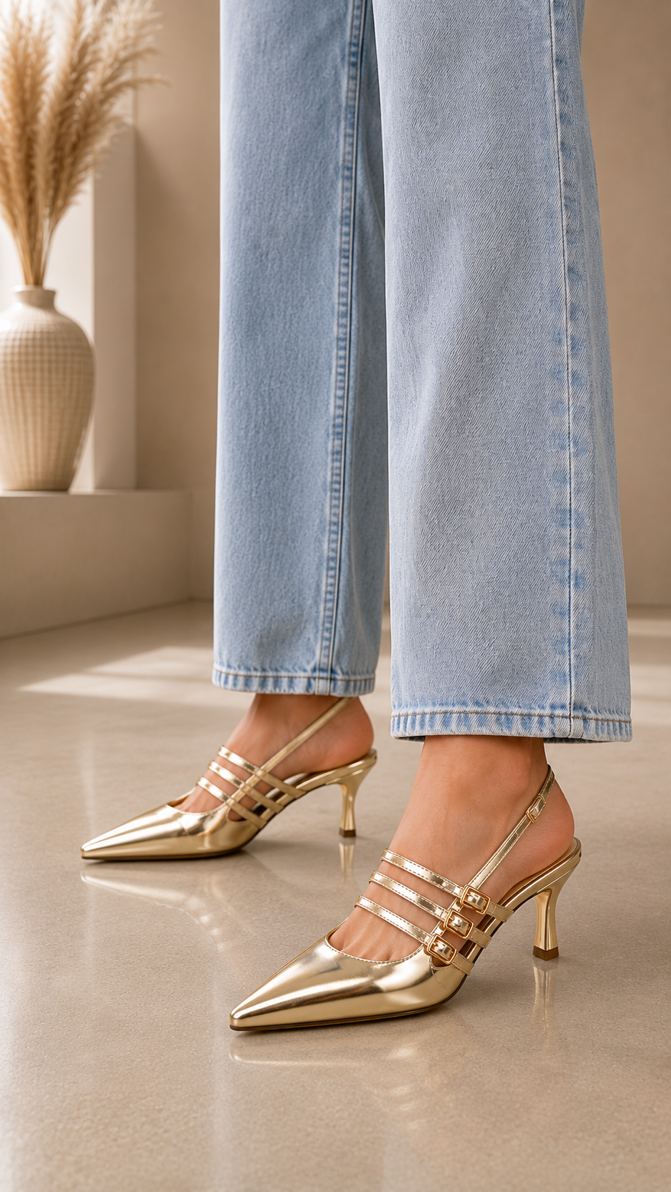 Slingback Con Tacco Gold