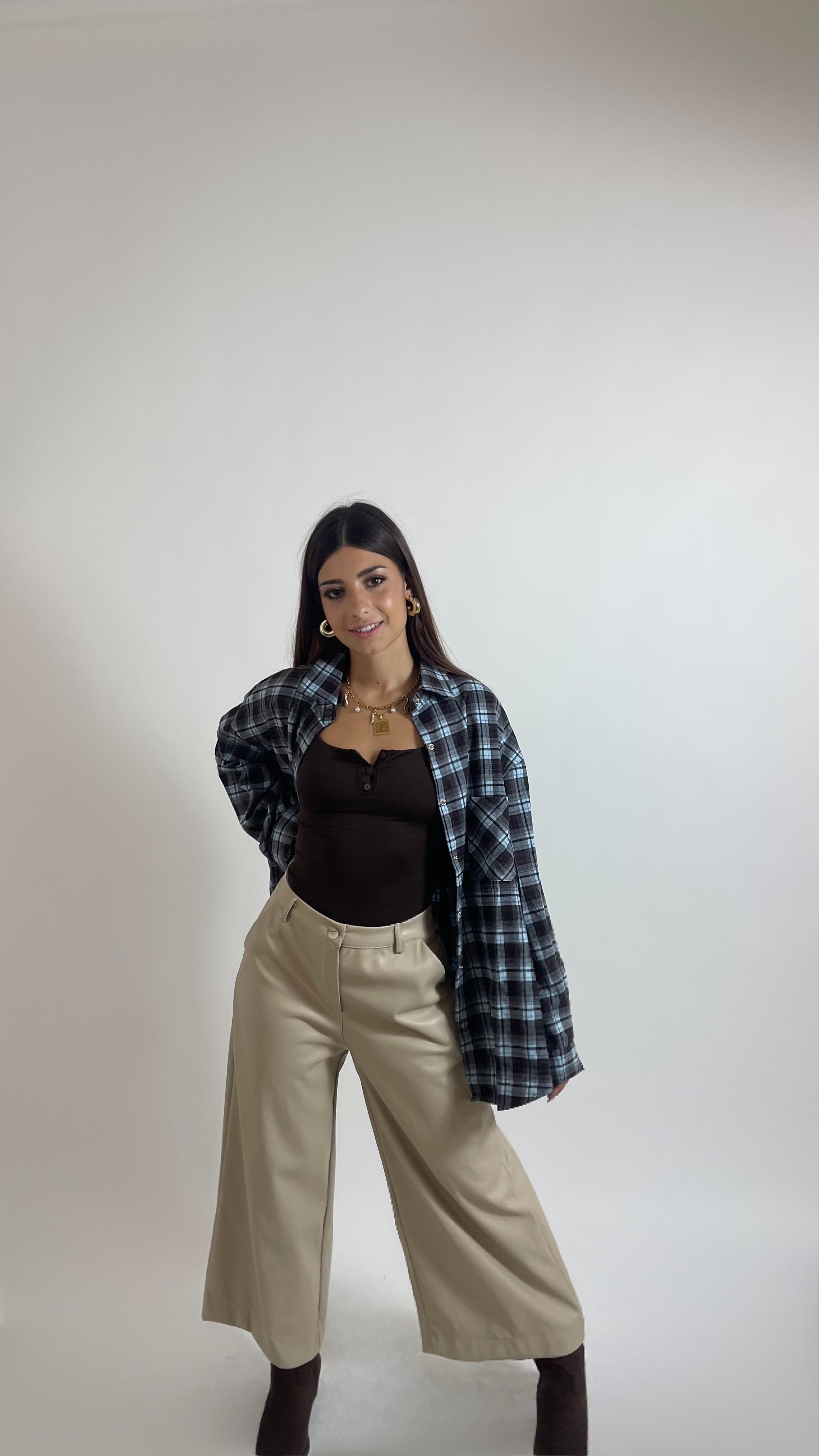 Pantalone Wide Ecopelle Burro