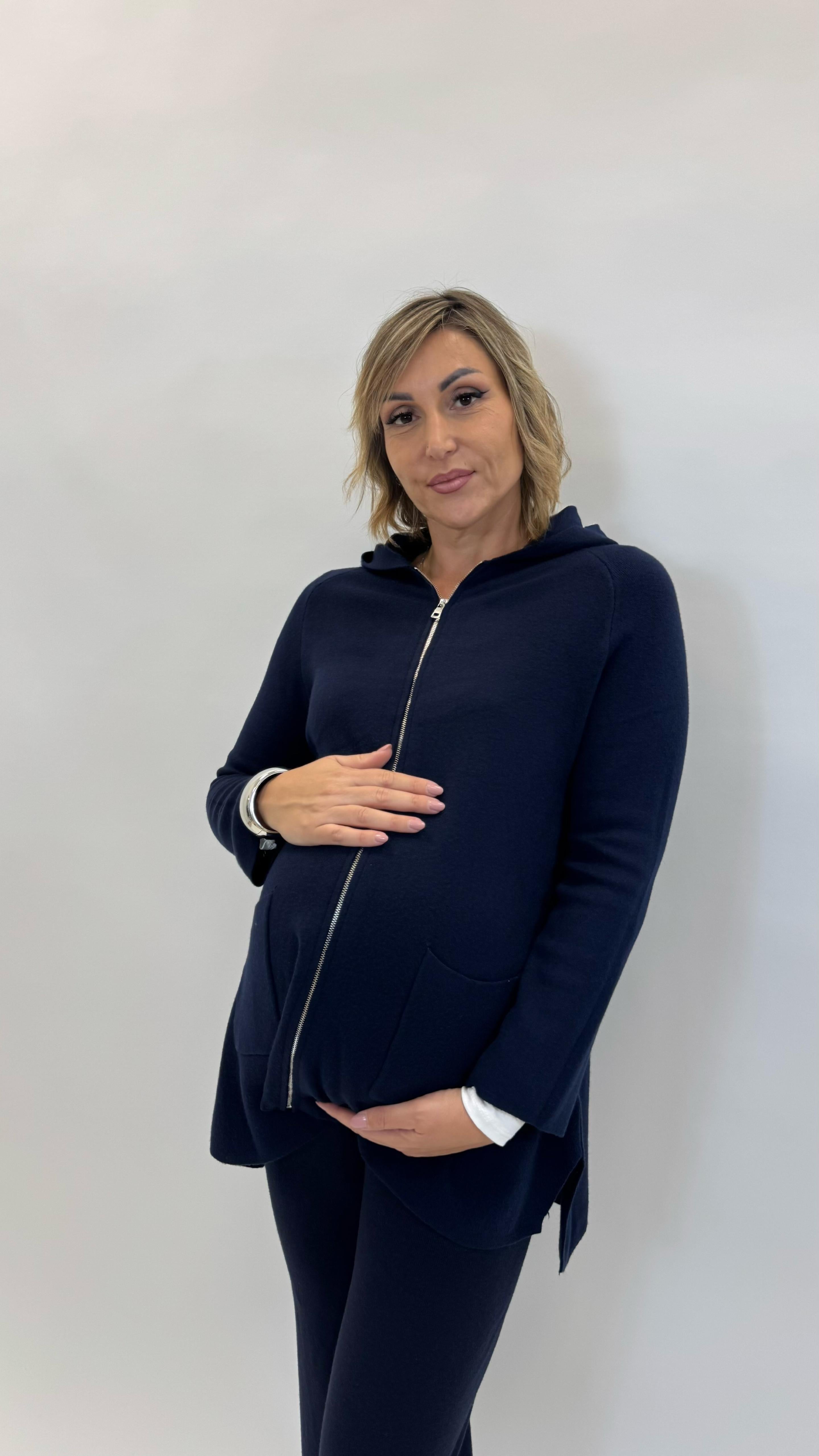 Maxi Pull con Zip Blu Notte