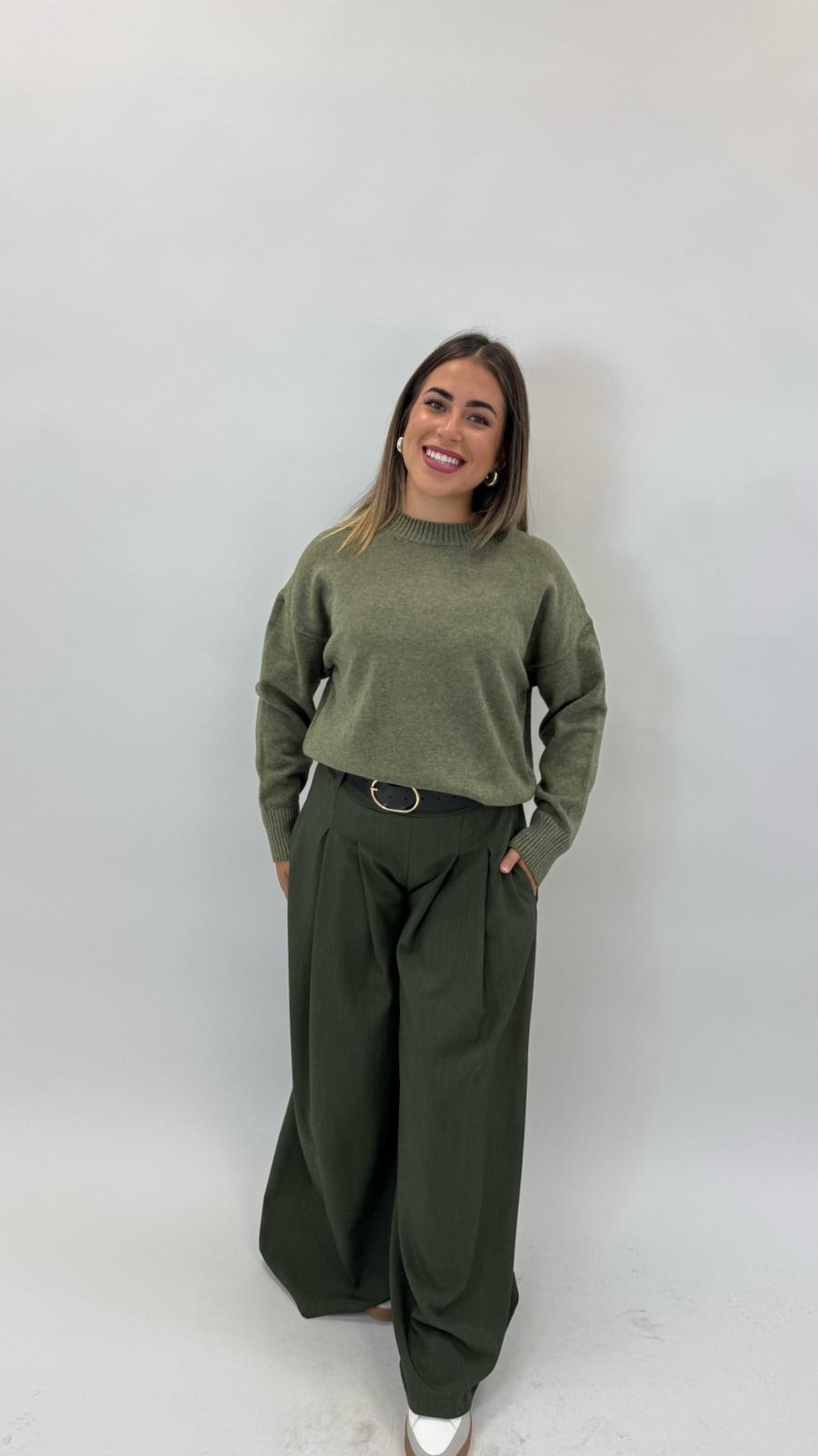Pulloverone in Maglia Verde Mélange