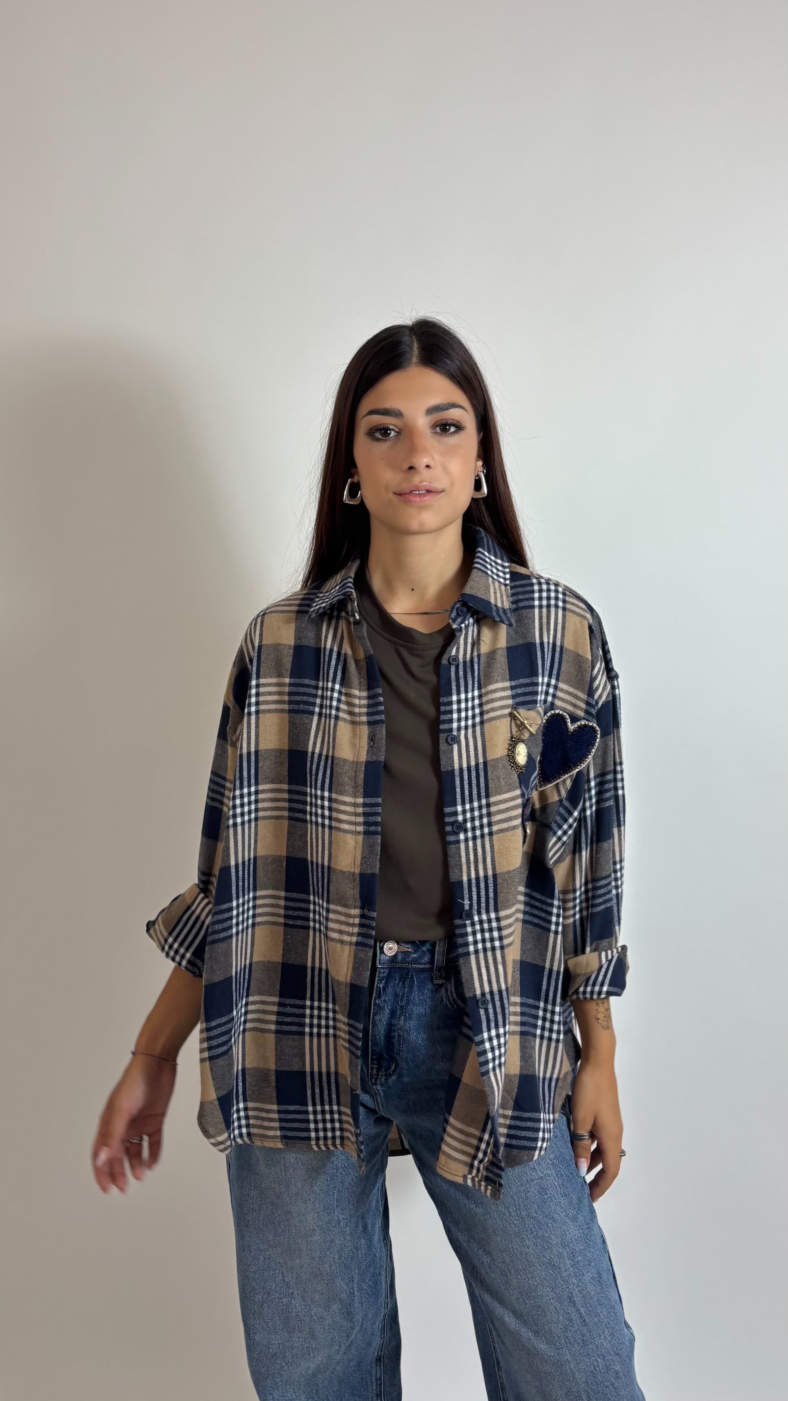 Camicia Check Charm Blu/Ecru