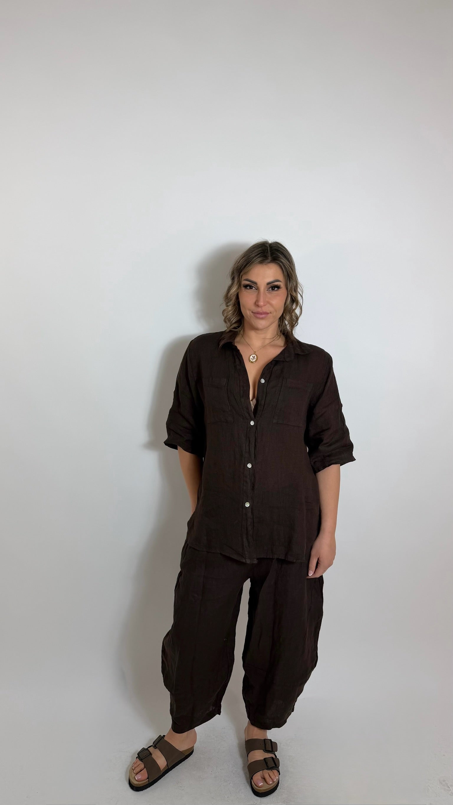 Pantalone Lino Balloon Choco