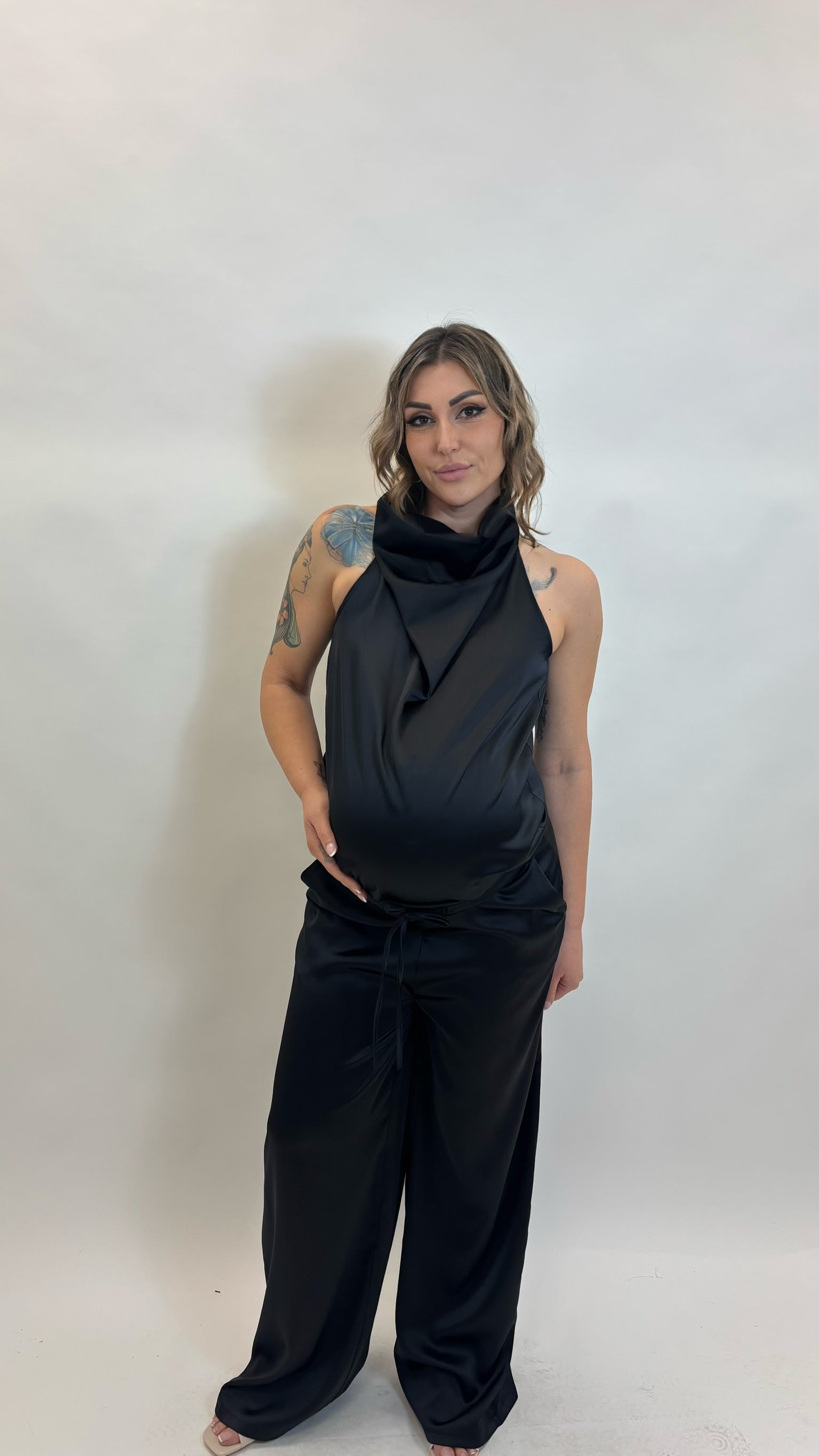 Set Silk Top & Pants Nero