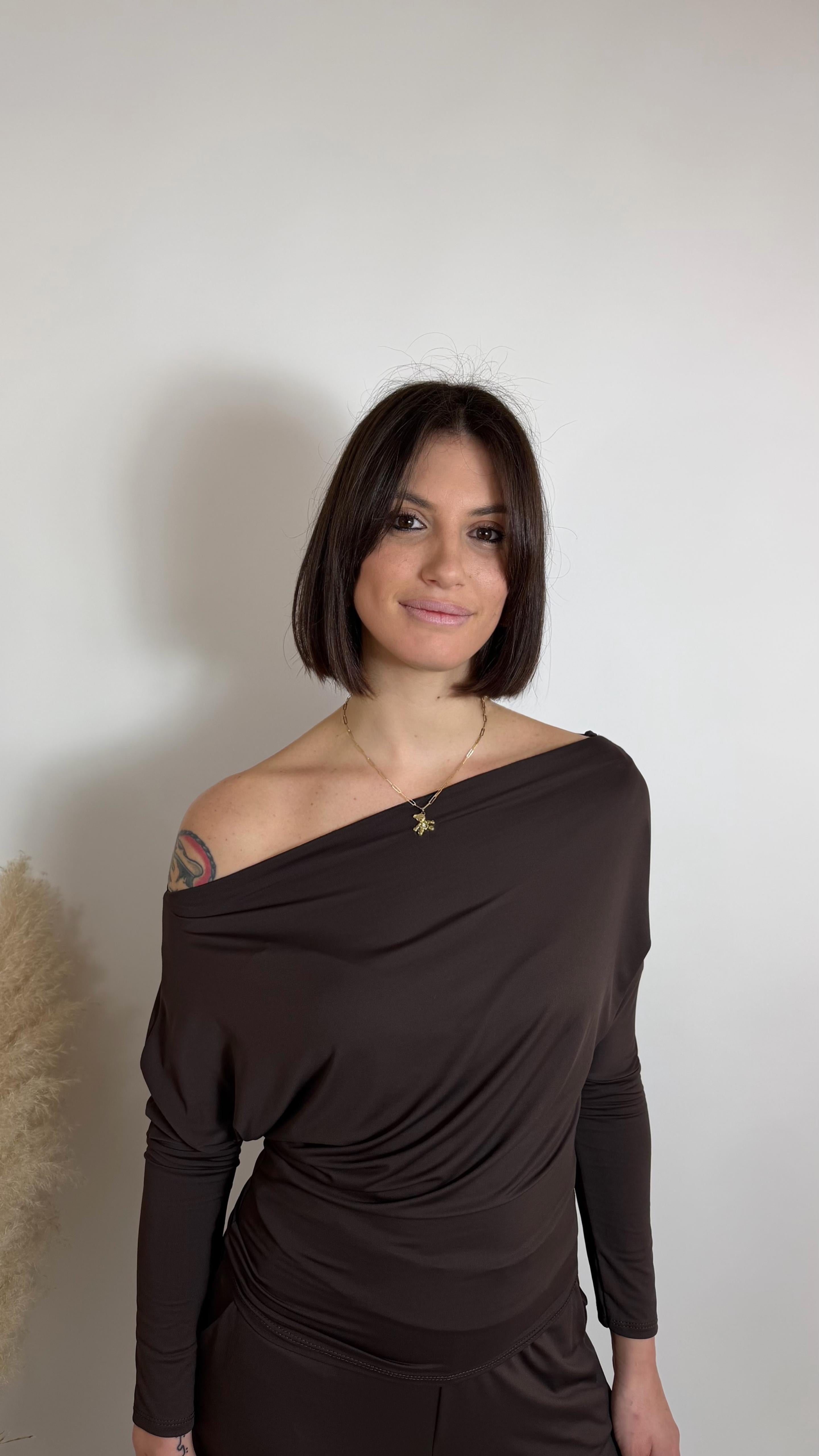 Maglia Yoga Second Skin Spalla scesa / Choco