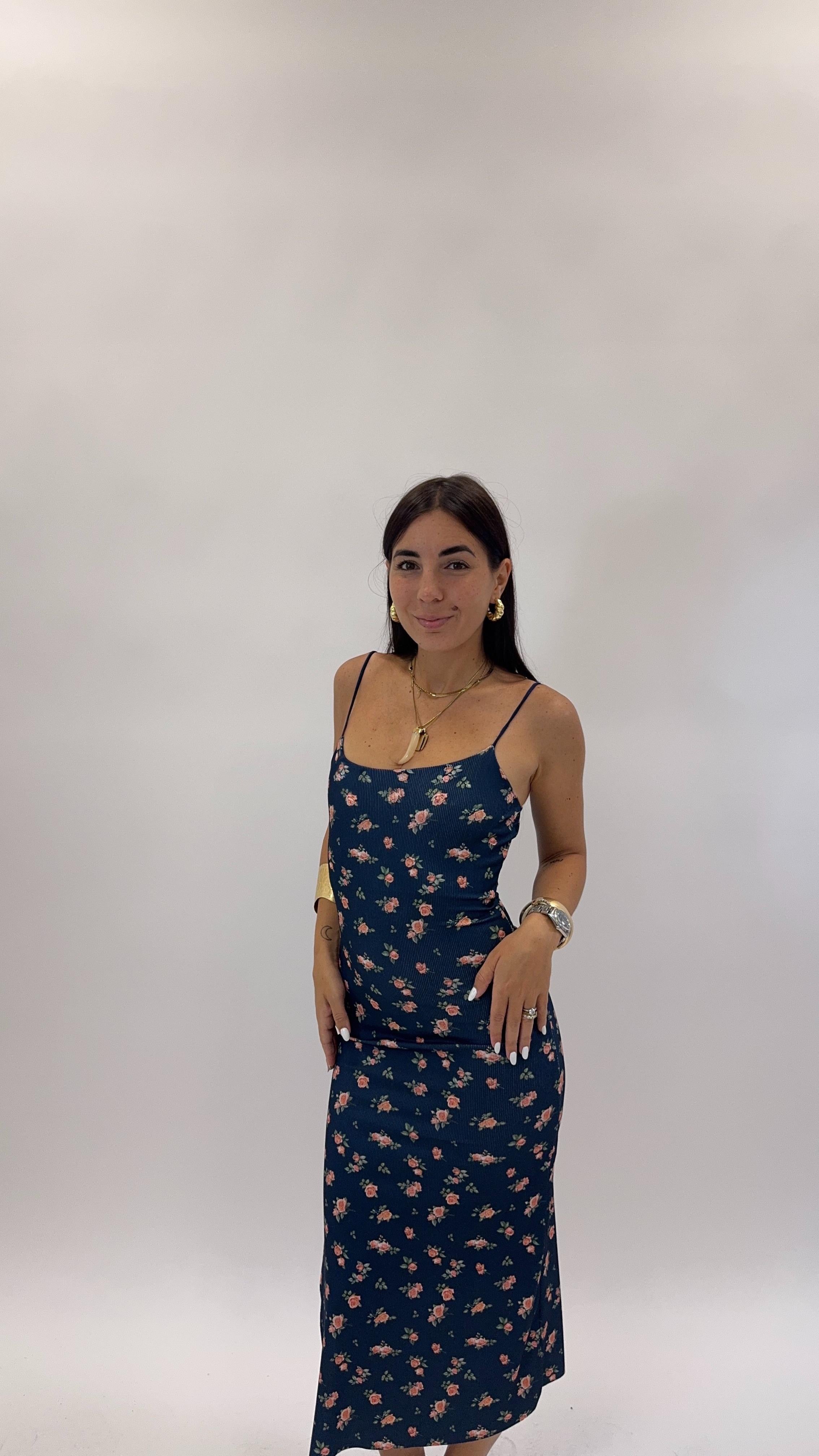 Abito Coste Basic Flowers Blu Notte