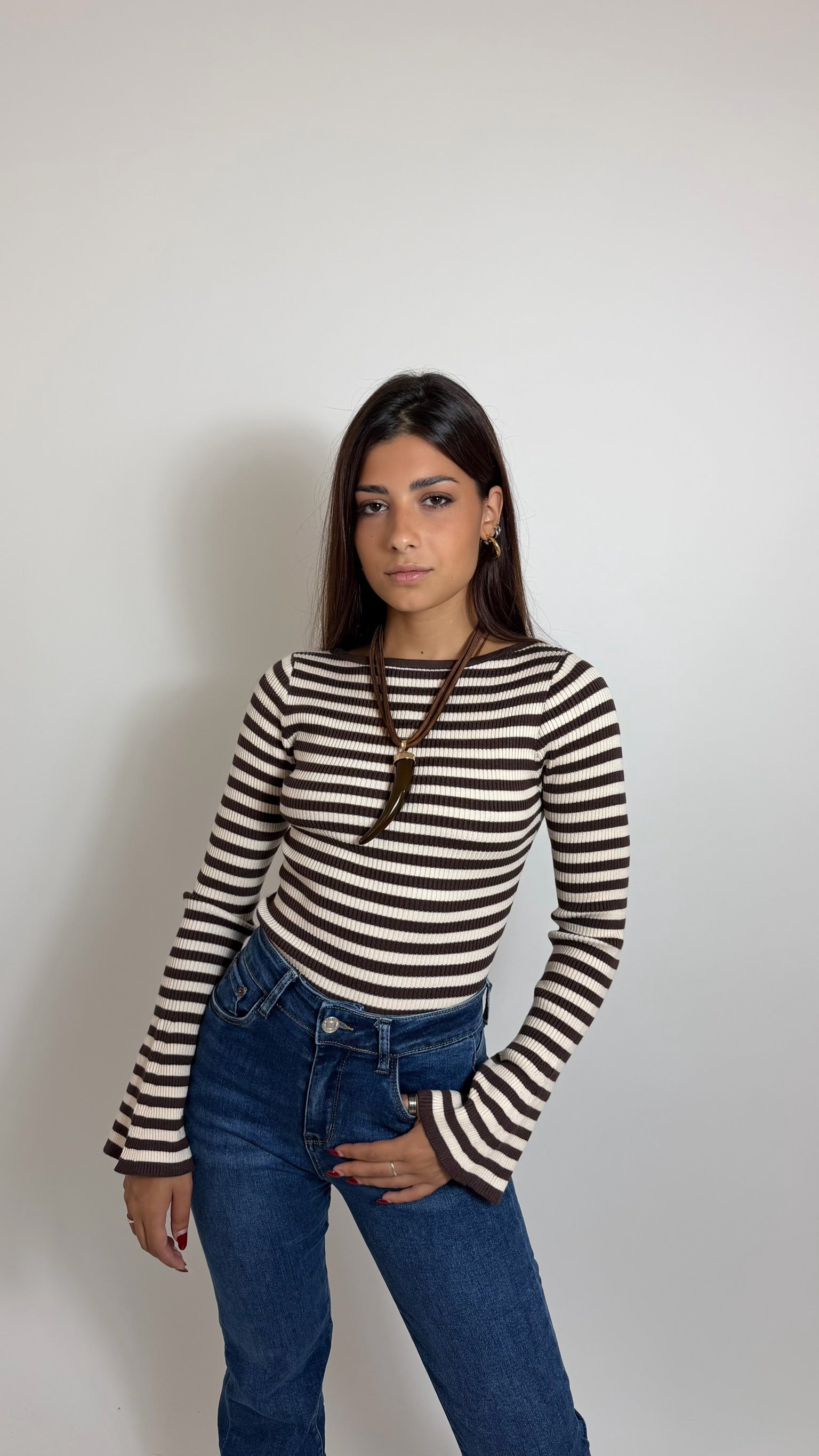 Maglia Rib Stripe Burro/Choco