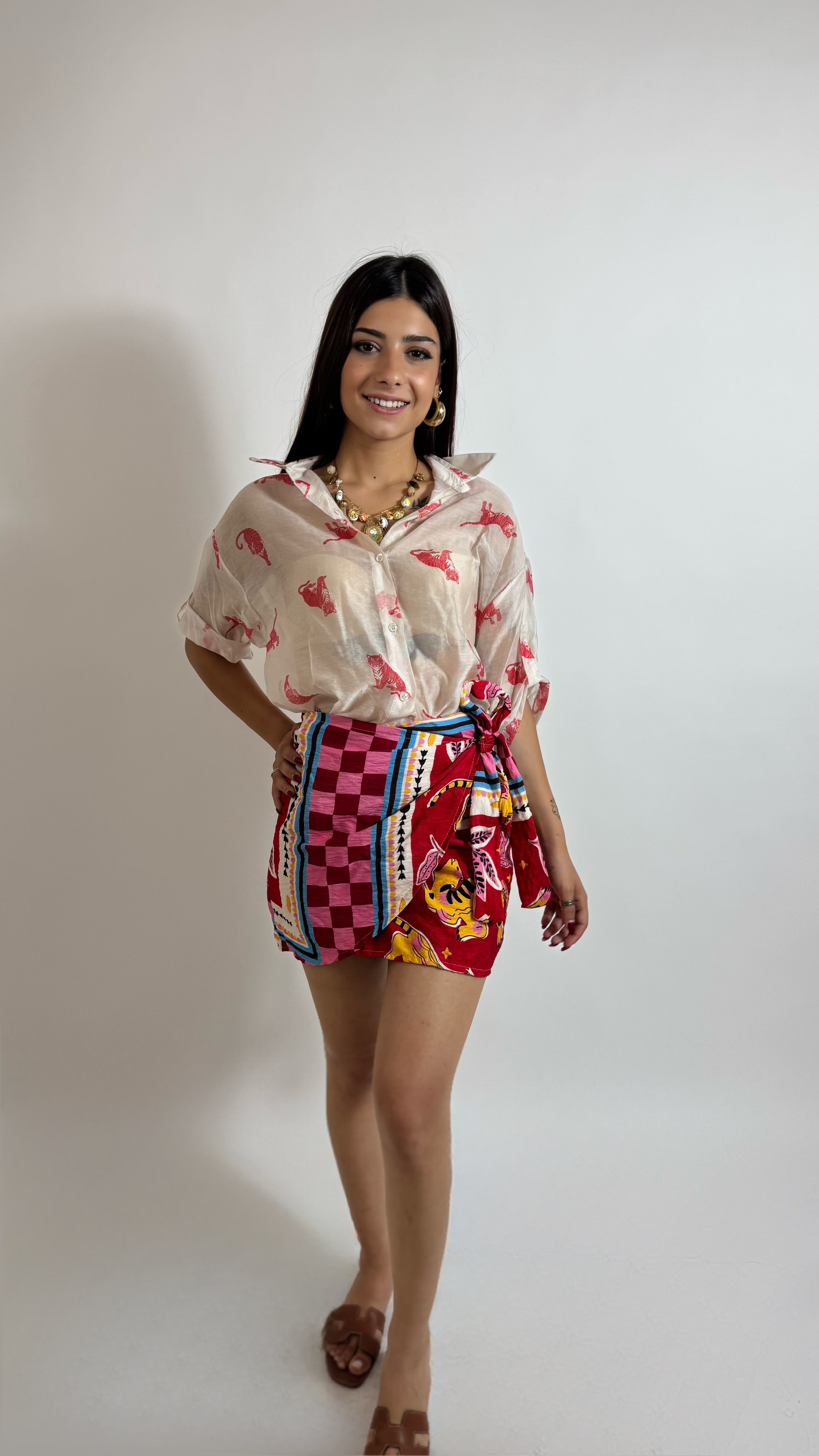 Mini Gonna Pareo Scacchi Pink/Red