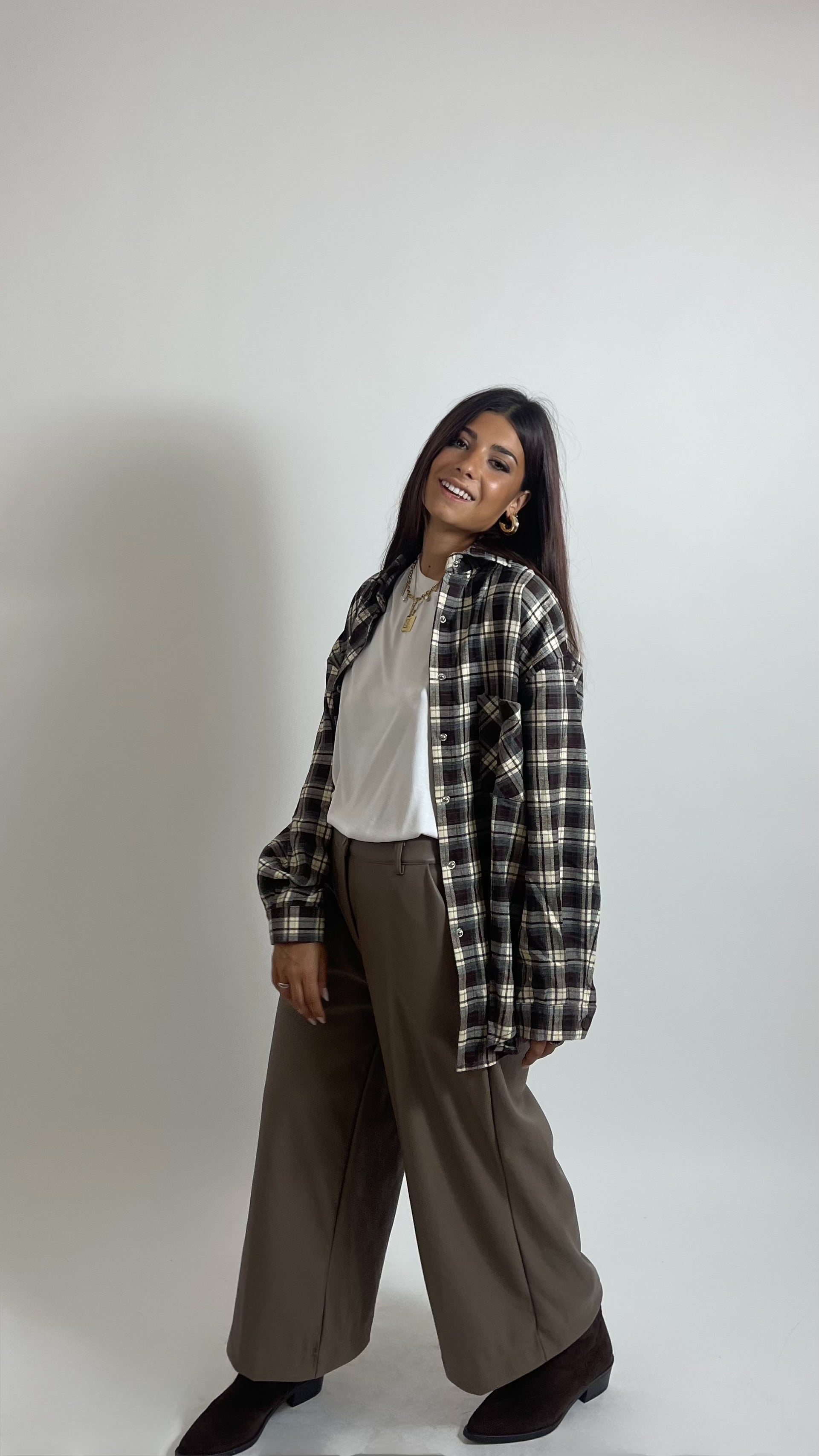 Pantalone Wide Ecopelle Tortora
