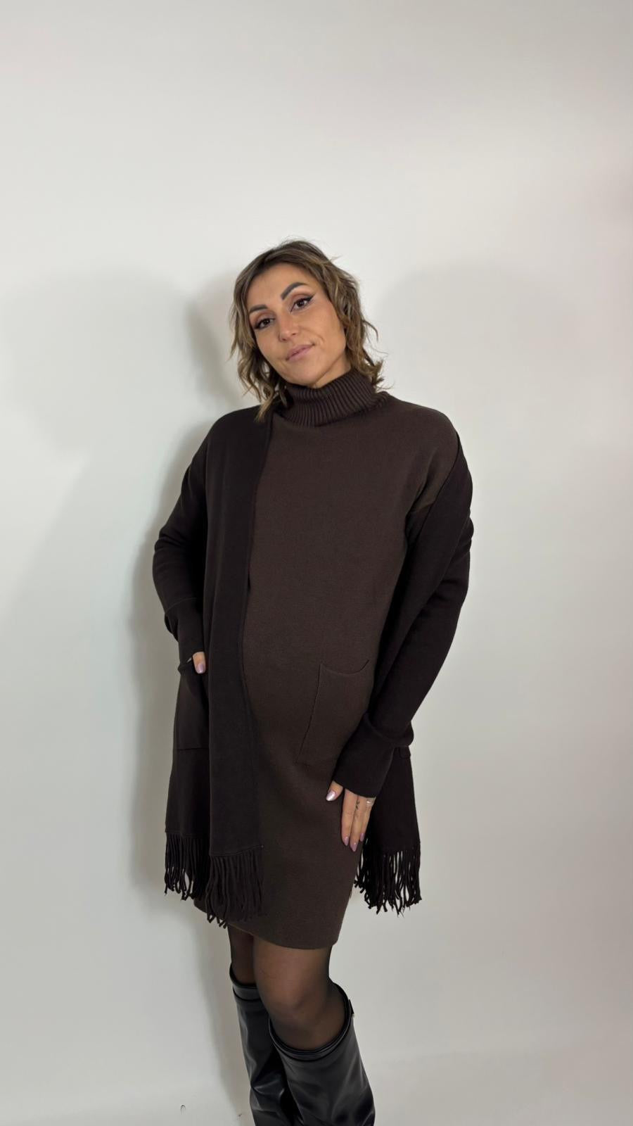 Cardigan Pocket Fringe Choco