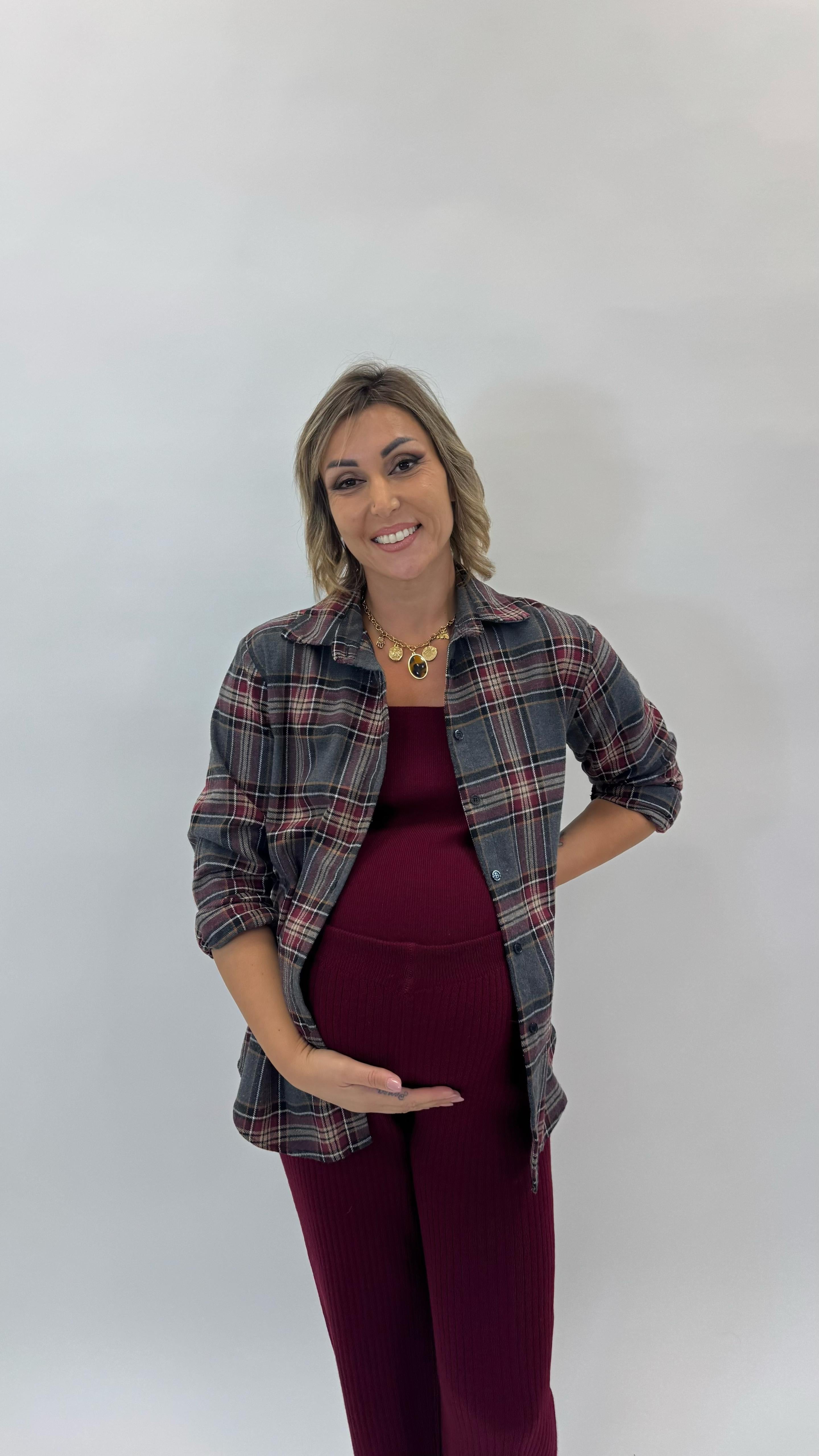 Set con Top in Maglia a Coste Burgundy