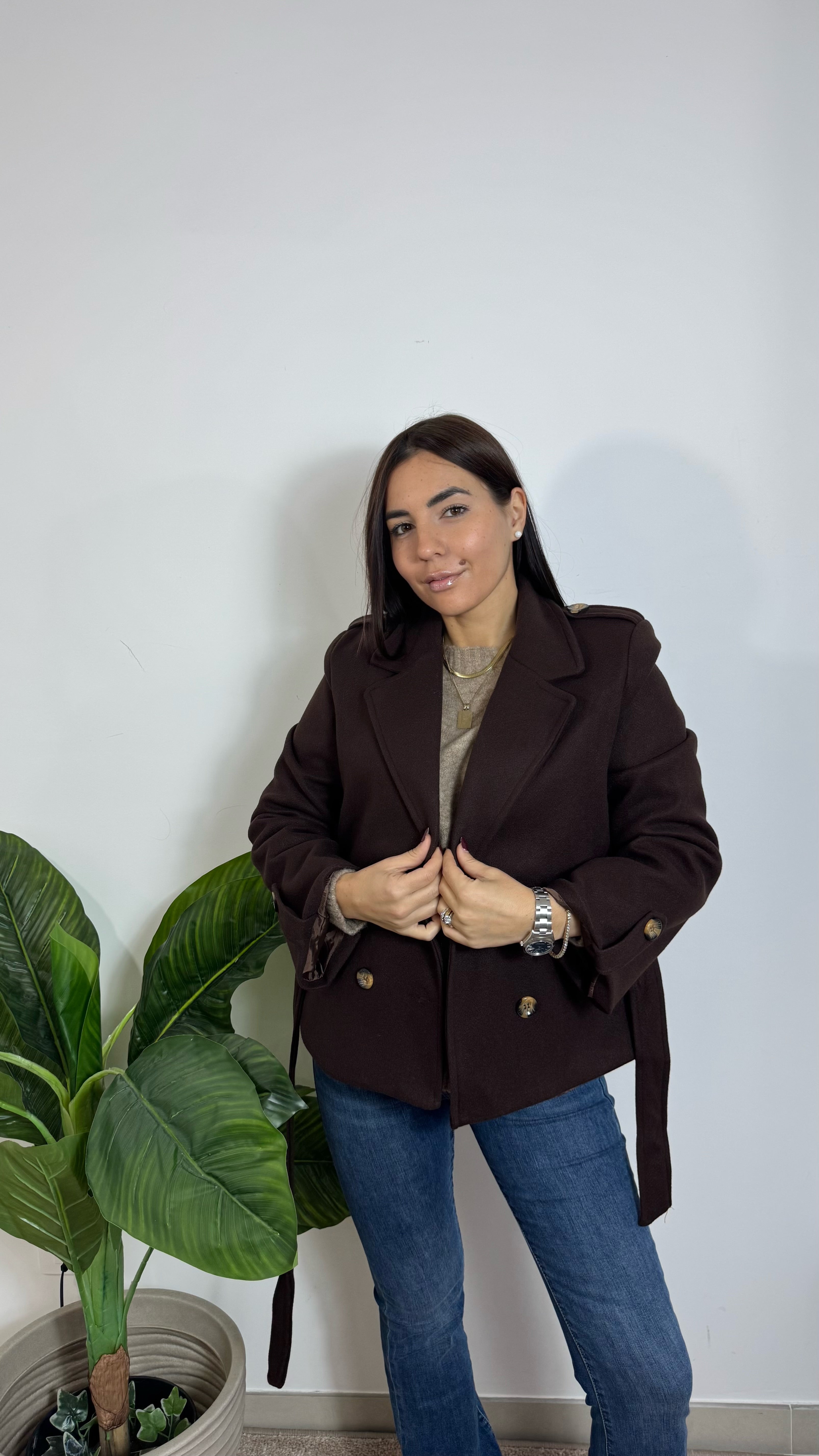 Mini Coat Con Cinta Choco