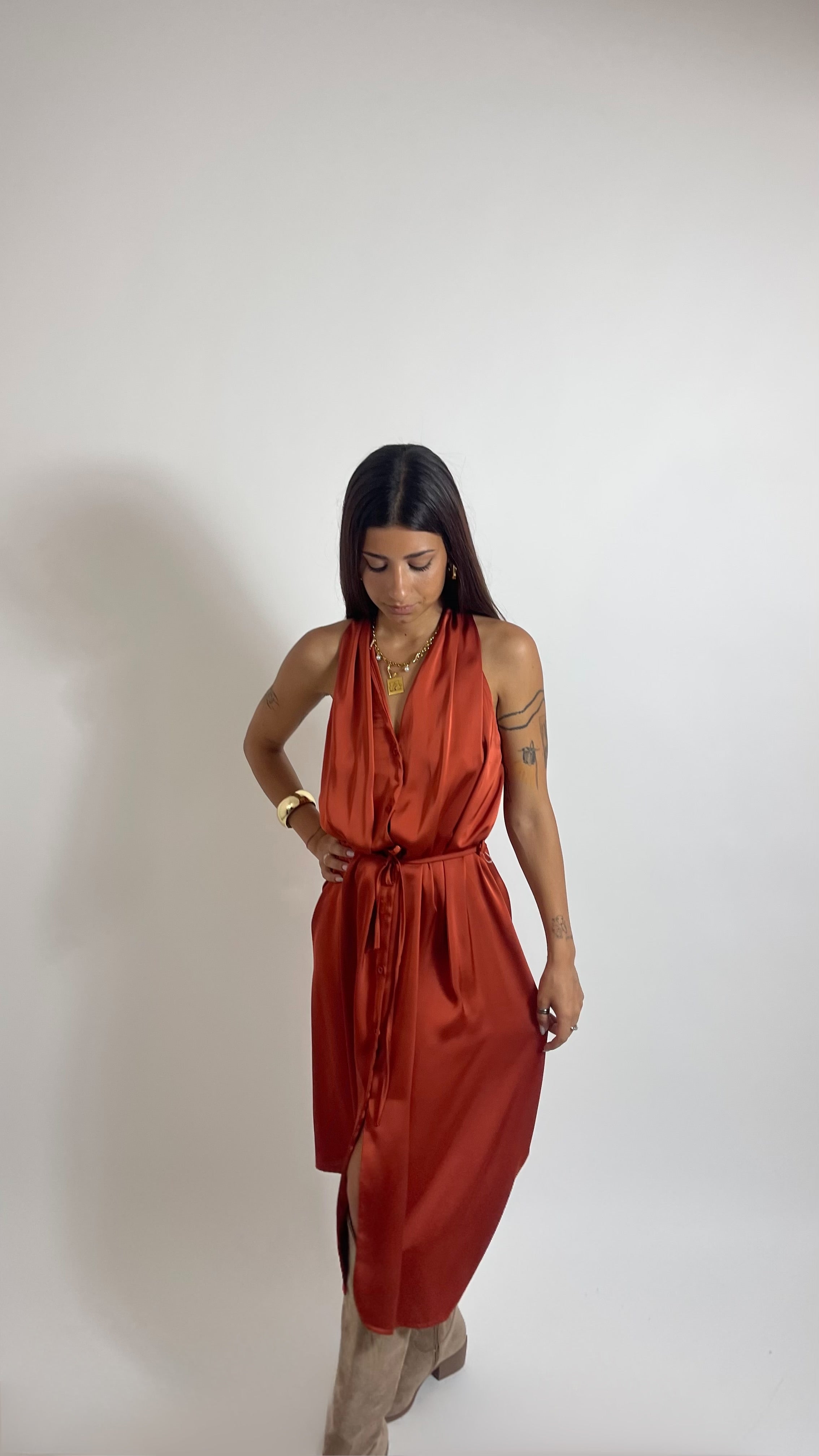 Abito Satin Flow Ruggine