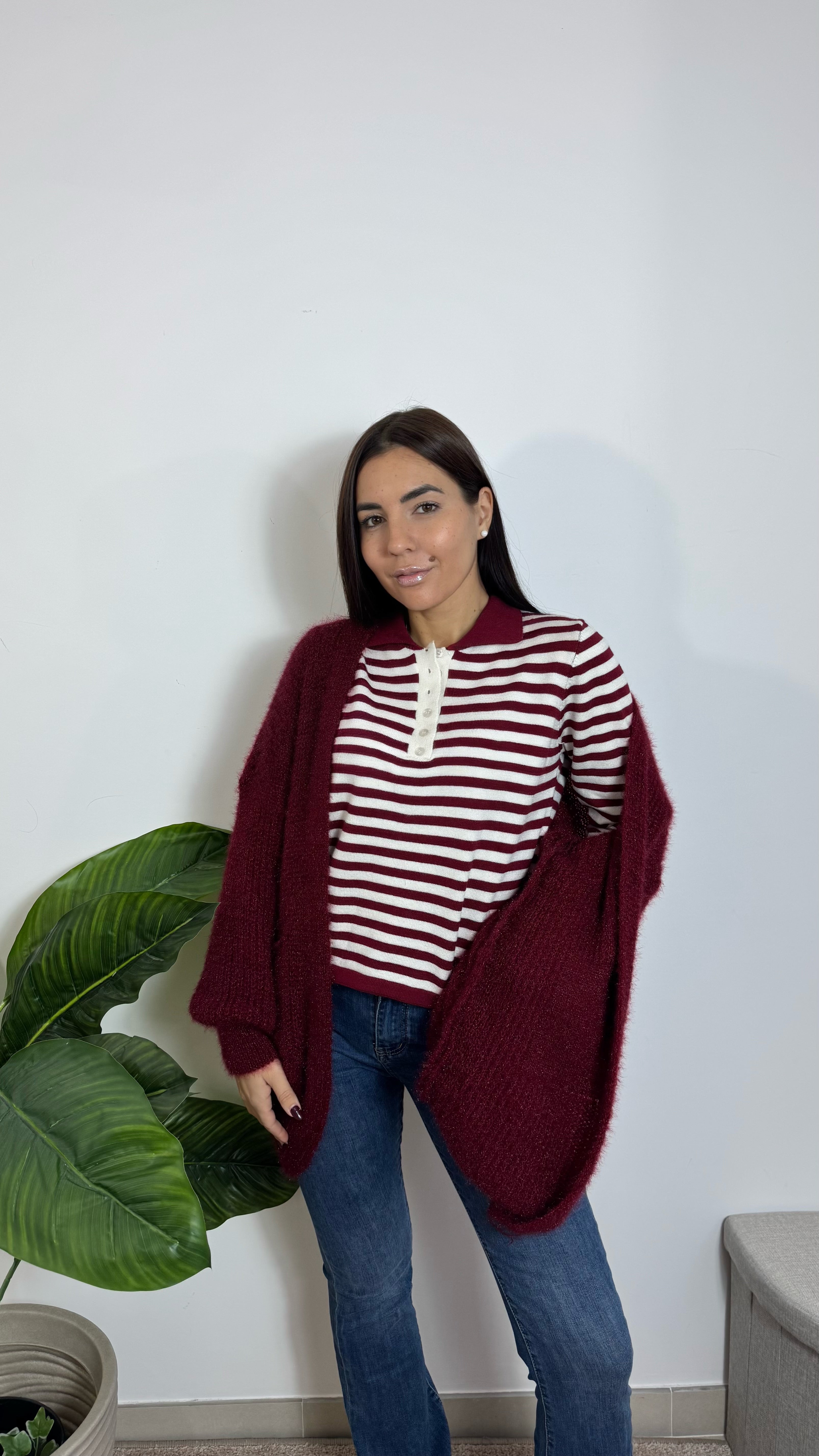 Cardigan Tex Lurex Burgundy