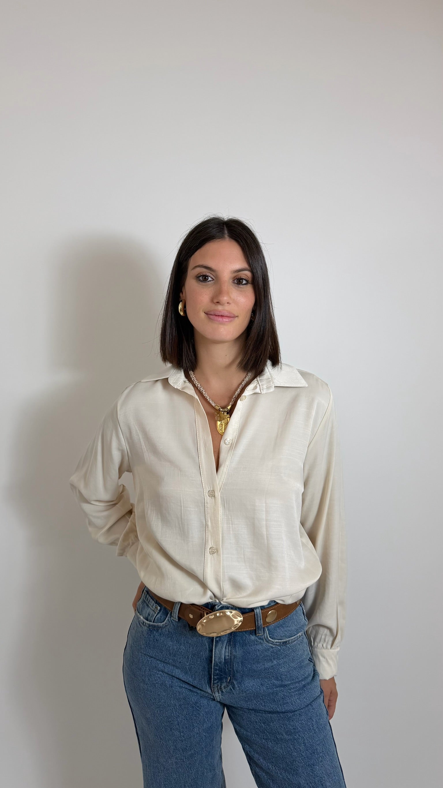 Camicia Basic Fluid Burro
