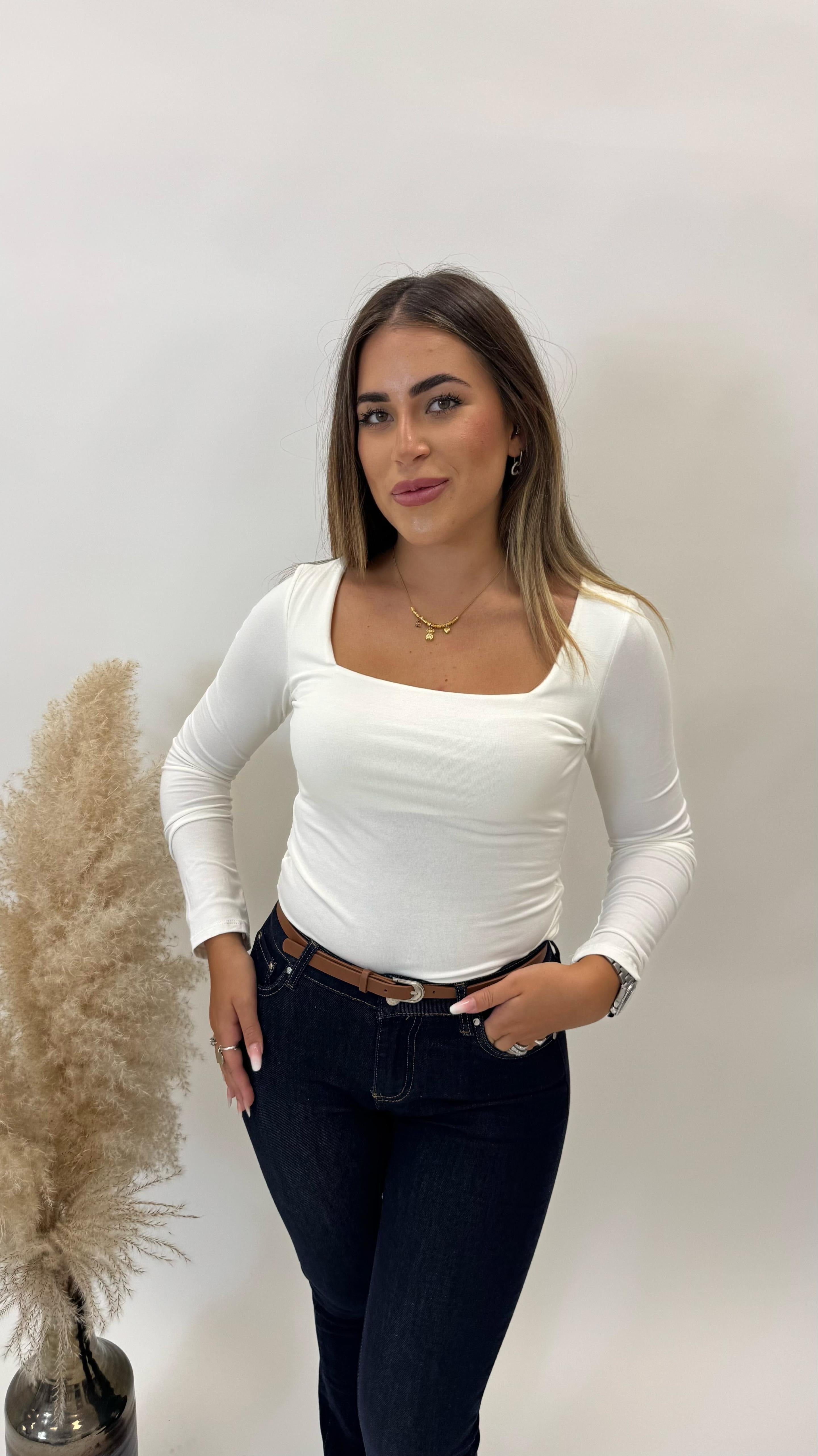 Maglia Skim Scollo Squadrato Bianca