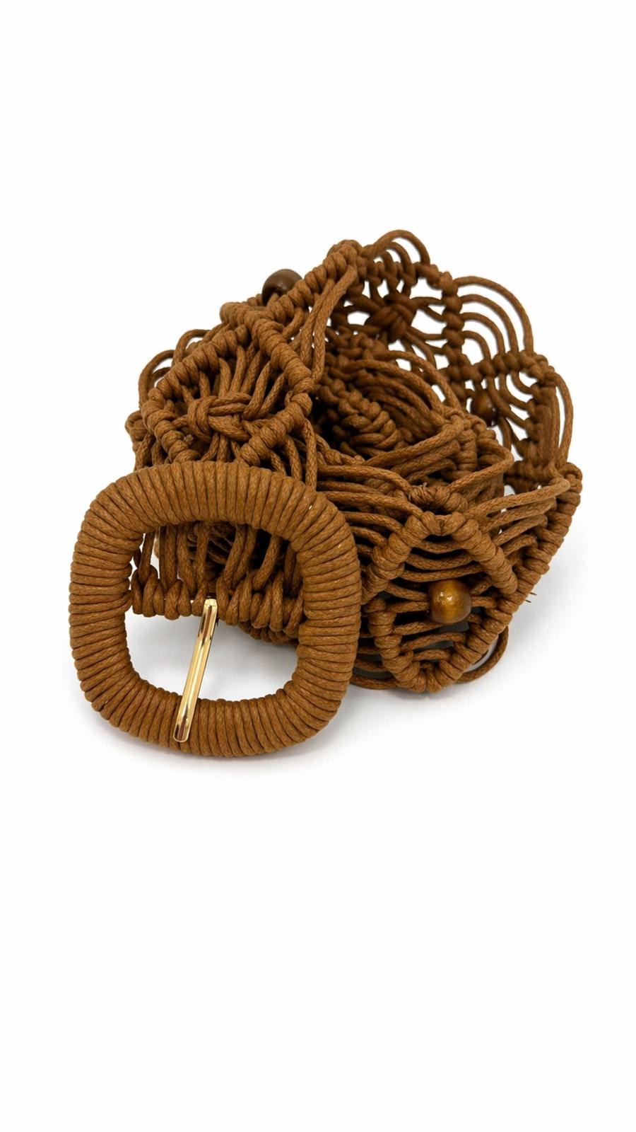 Cintura Macramè e Perline Tabacco
