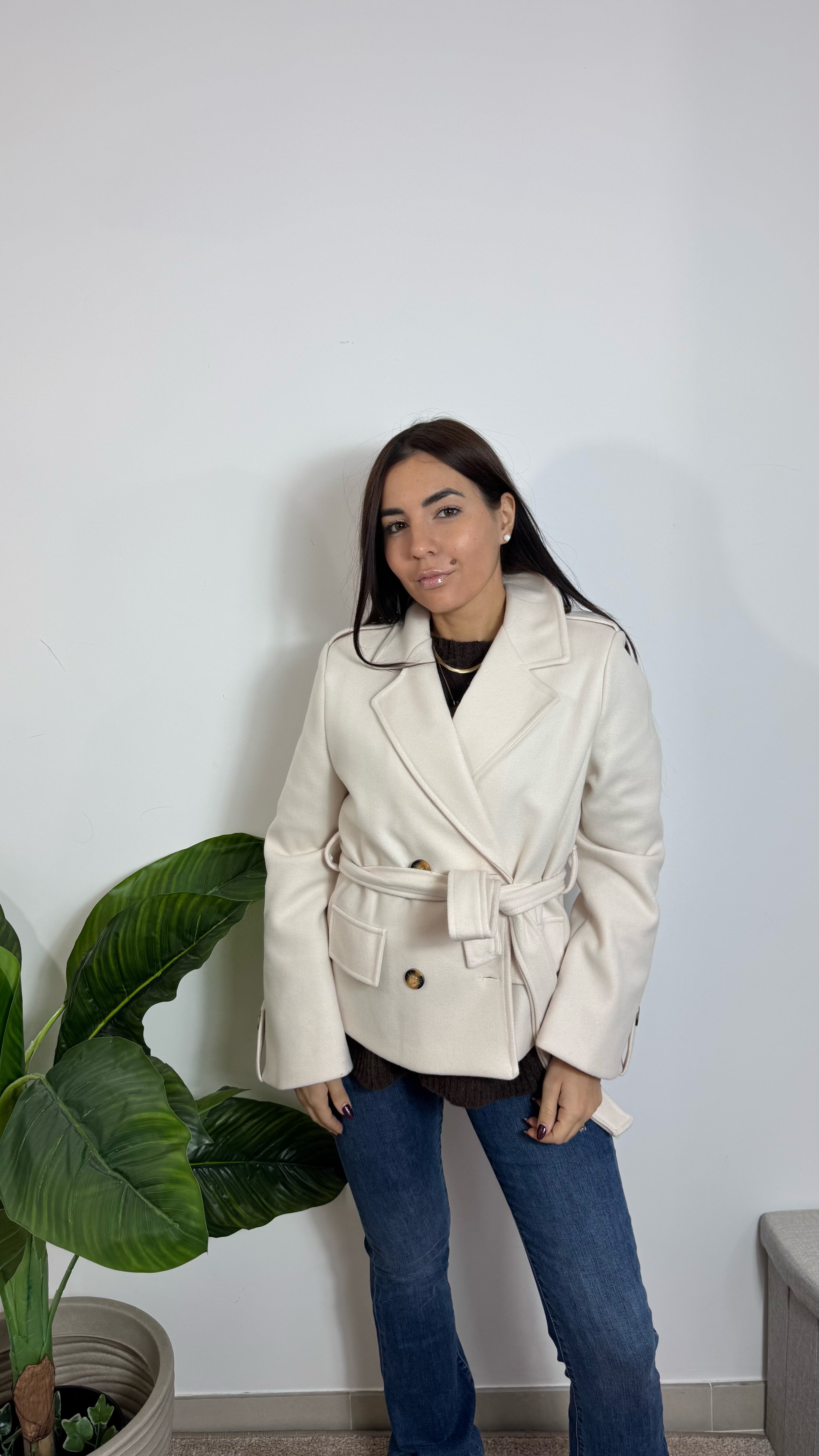Mini Coat Con Cinta Burro