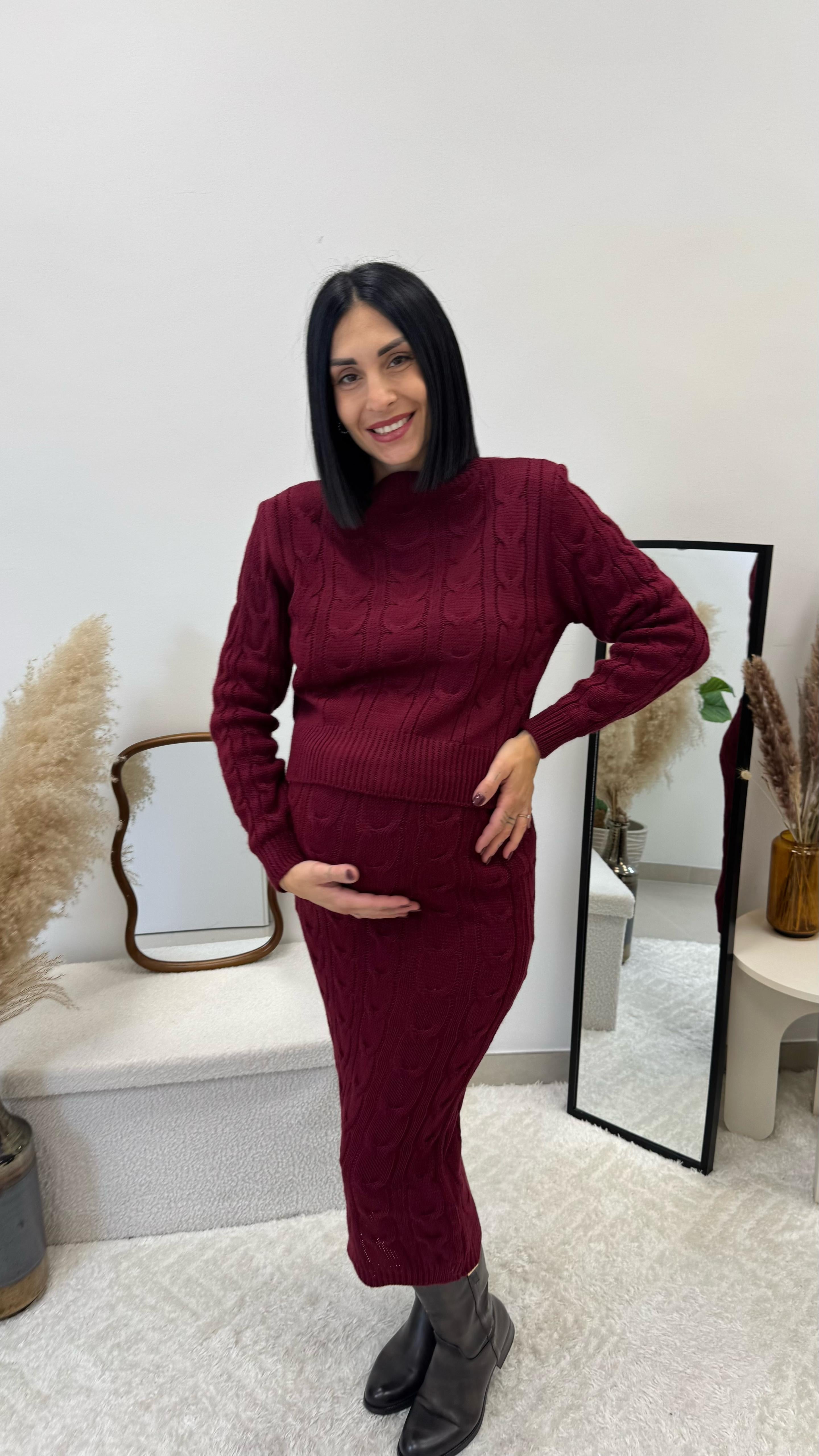 Set Pull e Longuette Treccia Burgundy
