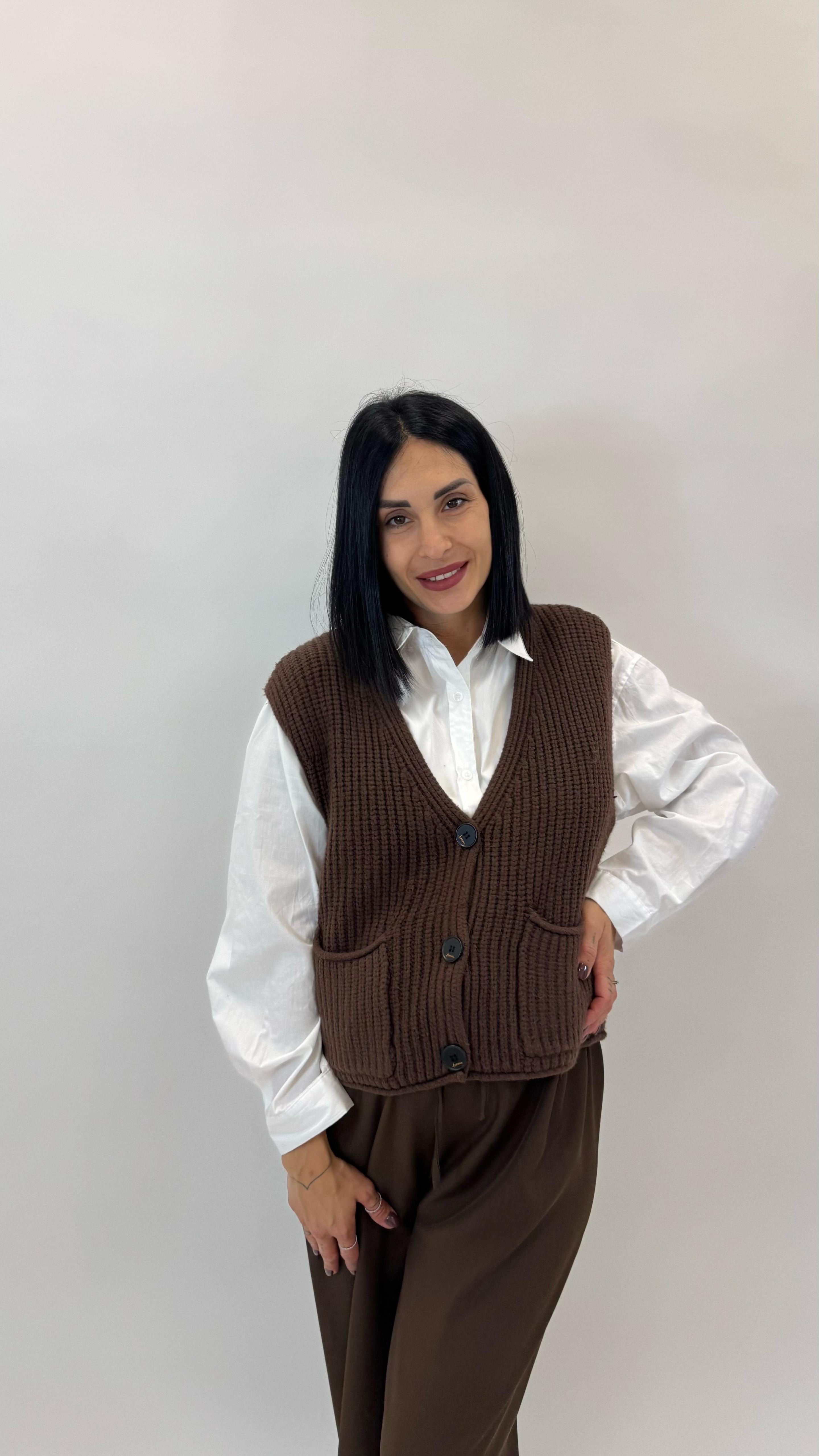 Gilet In Maglia Inglese Choco