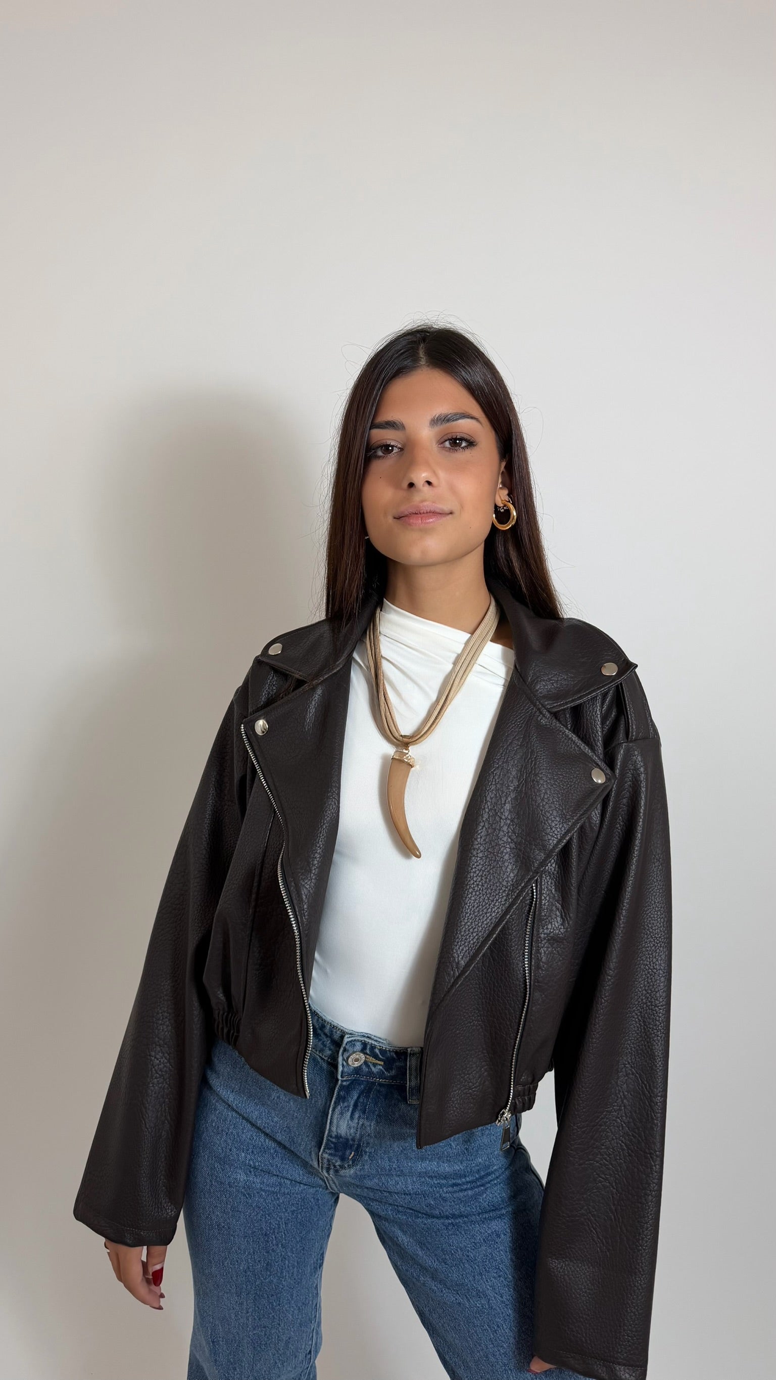 Biker Crop Ecopelle Moka
