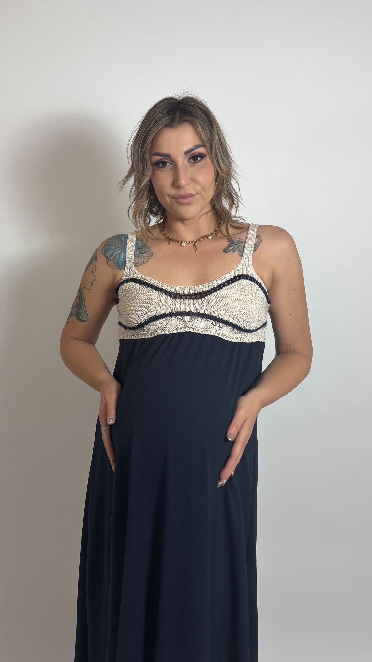 Maxi Dress Crochet Chic Blu