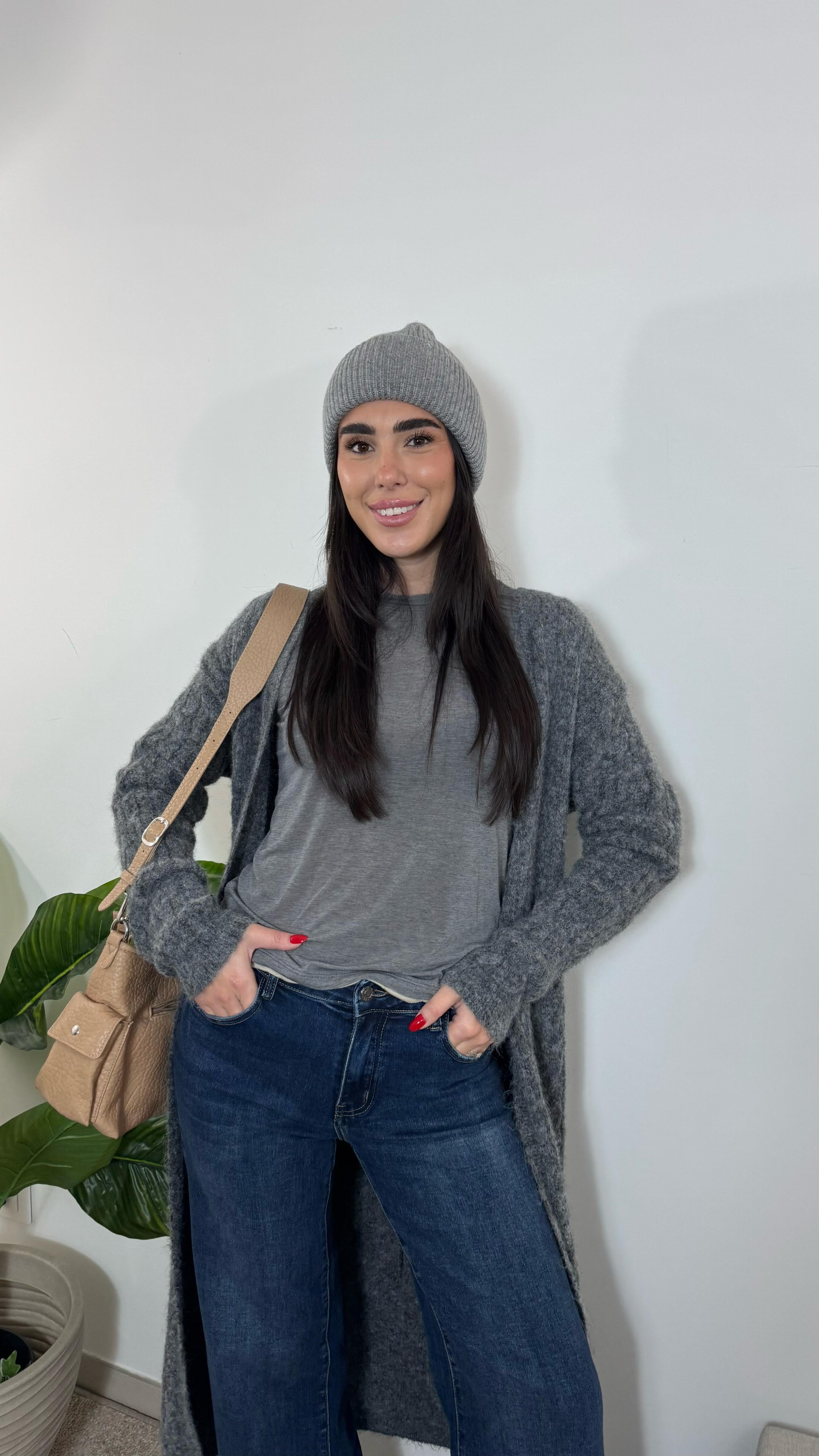 Maglia Cashmere Bicolor Grigio Perla