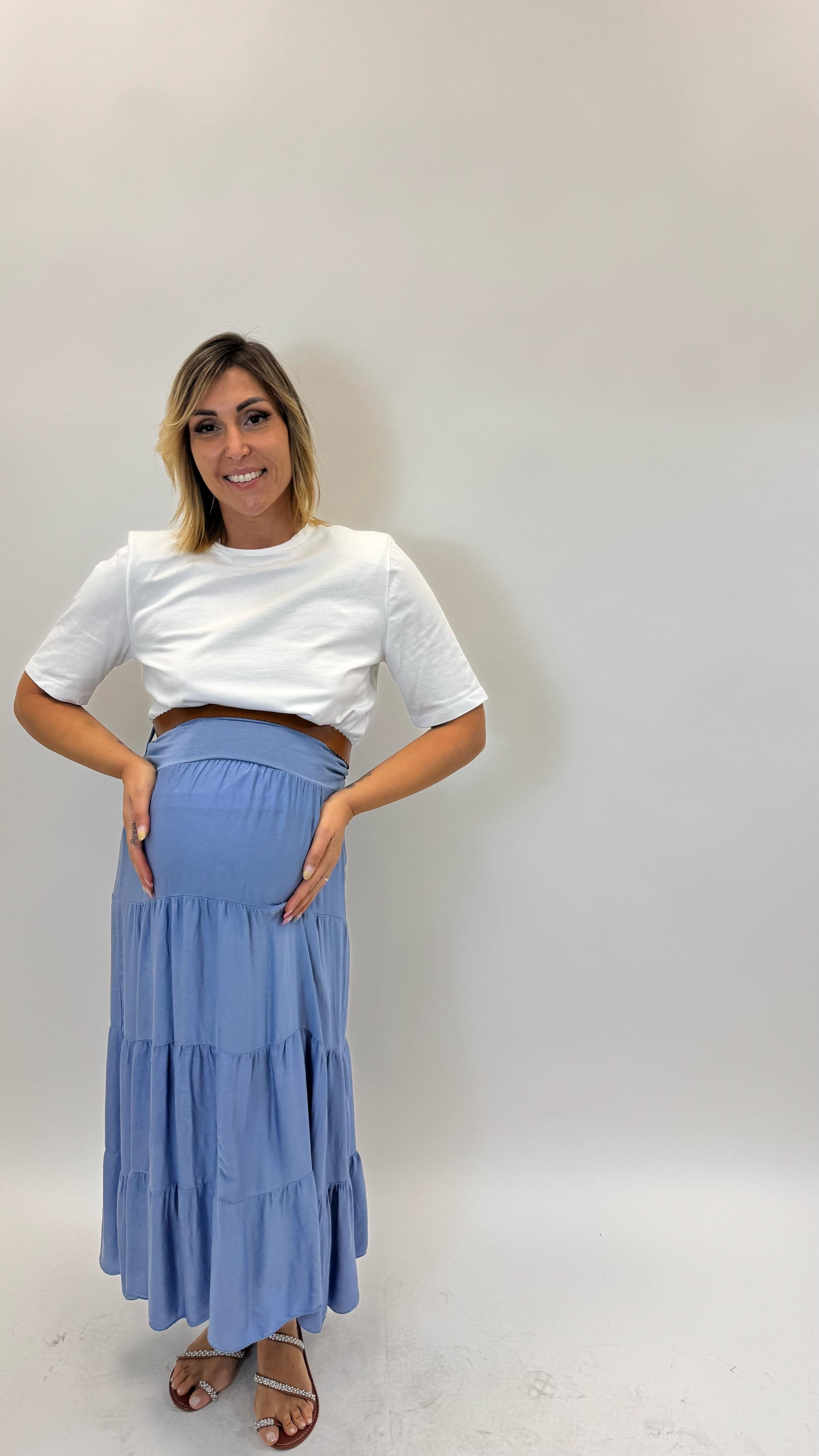 Gonnellone Cinta e Balze Azzurro Denim