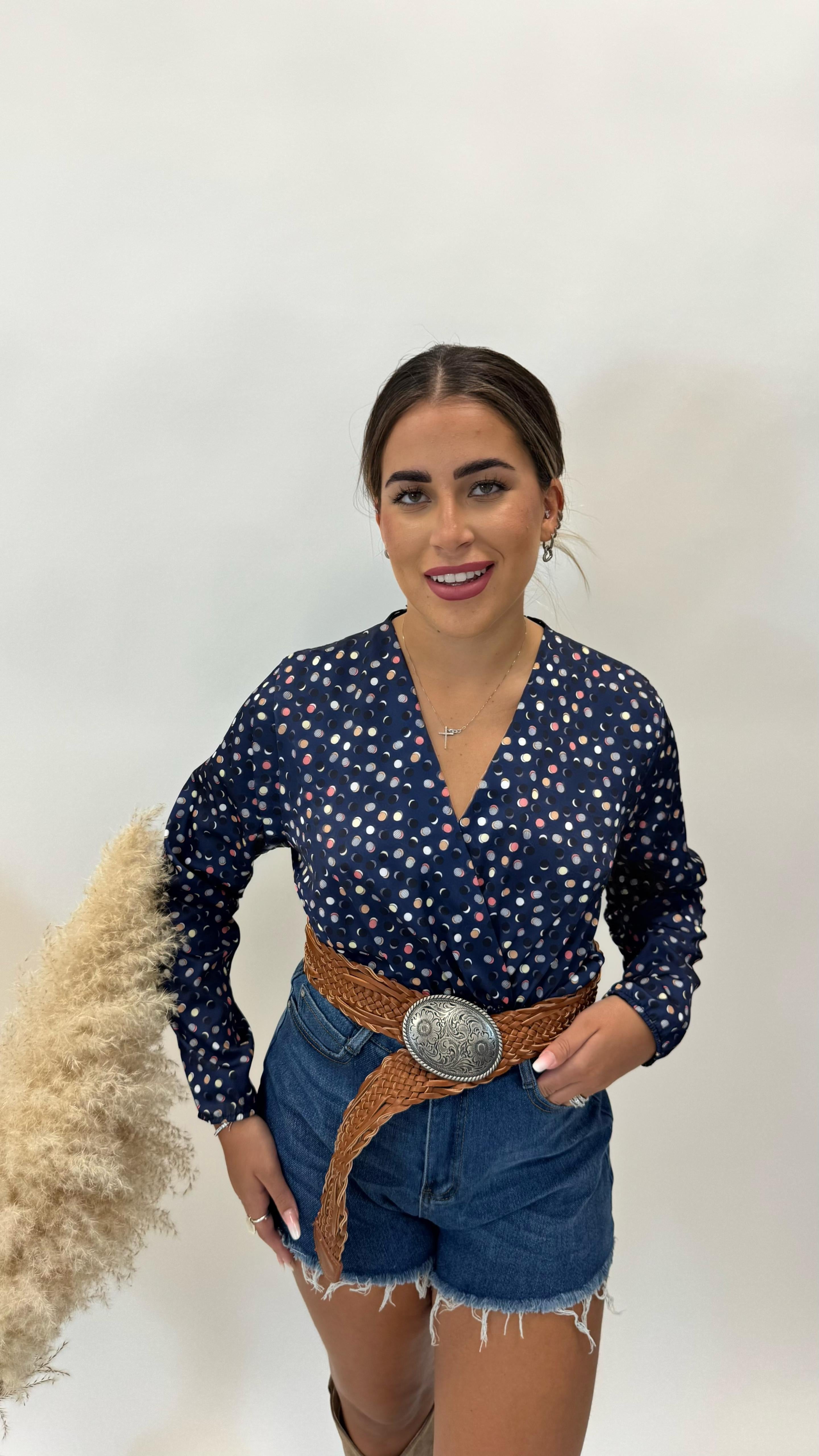 Blusa Scollo V effetto Silk Blu Notte
