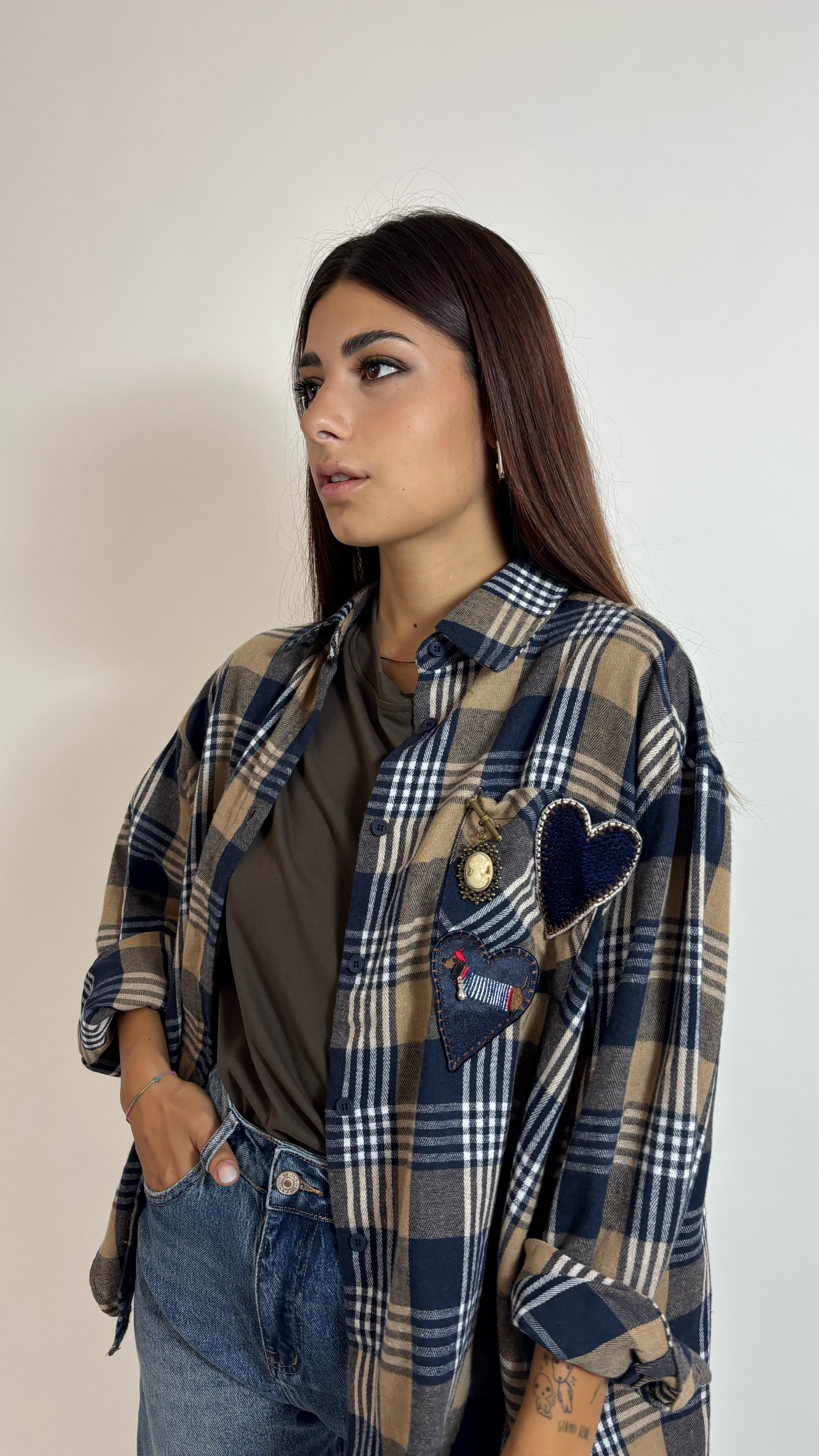 Camicia Check Charm Blu/Ecru