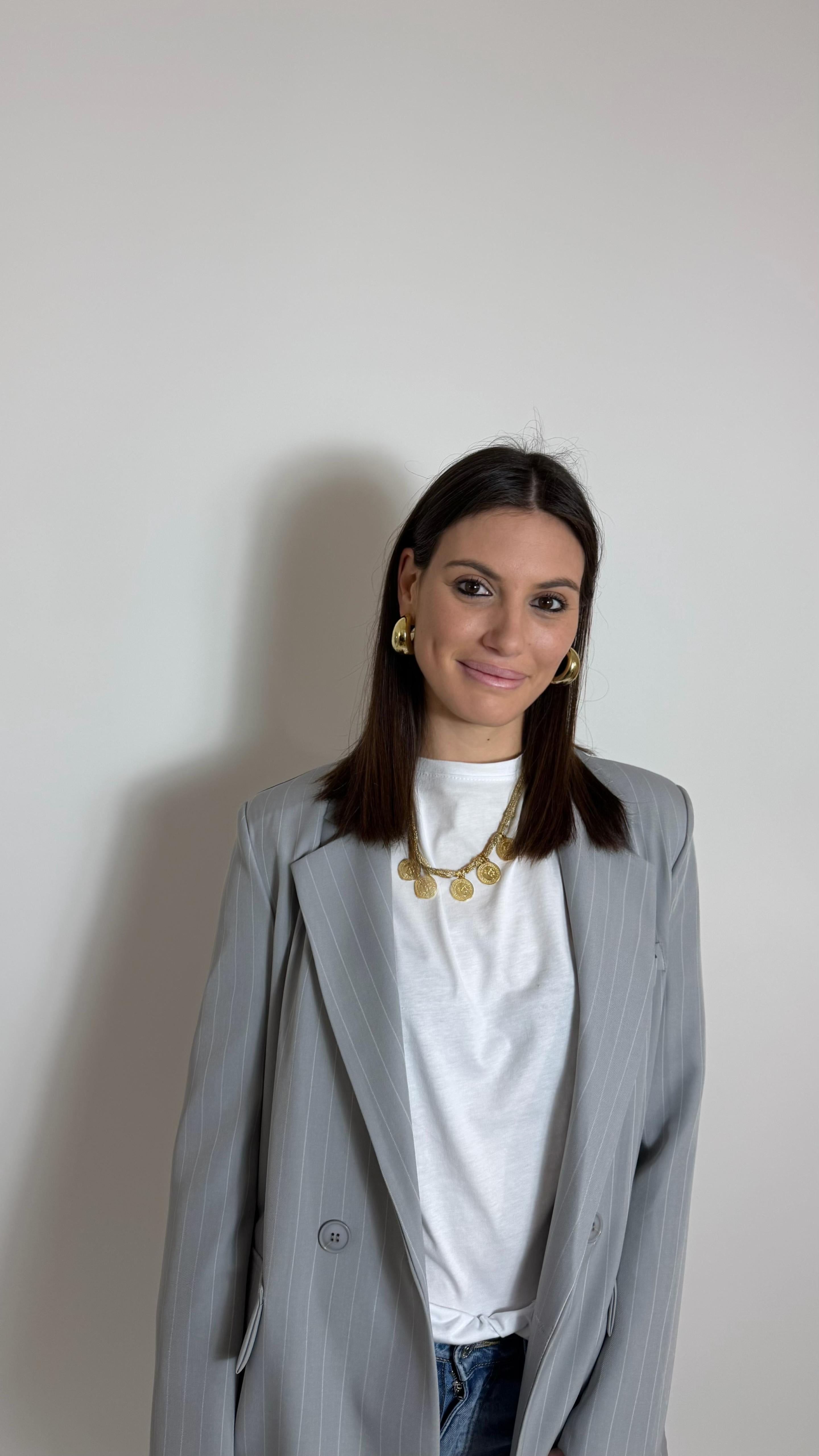 Giacca Gesso Doppiopetto Grigio Perla