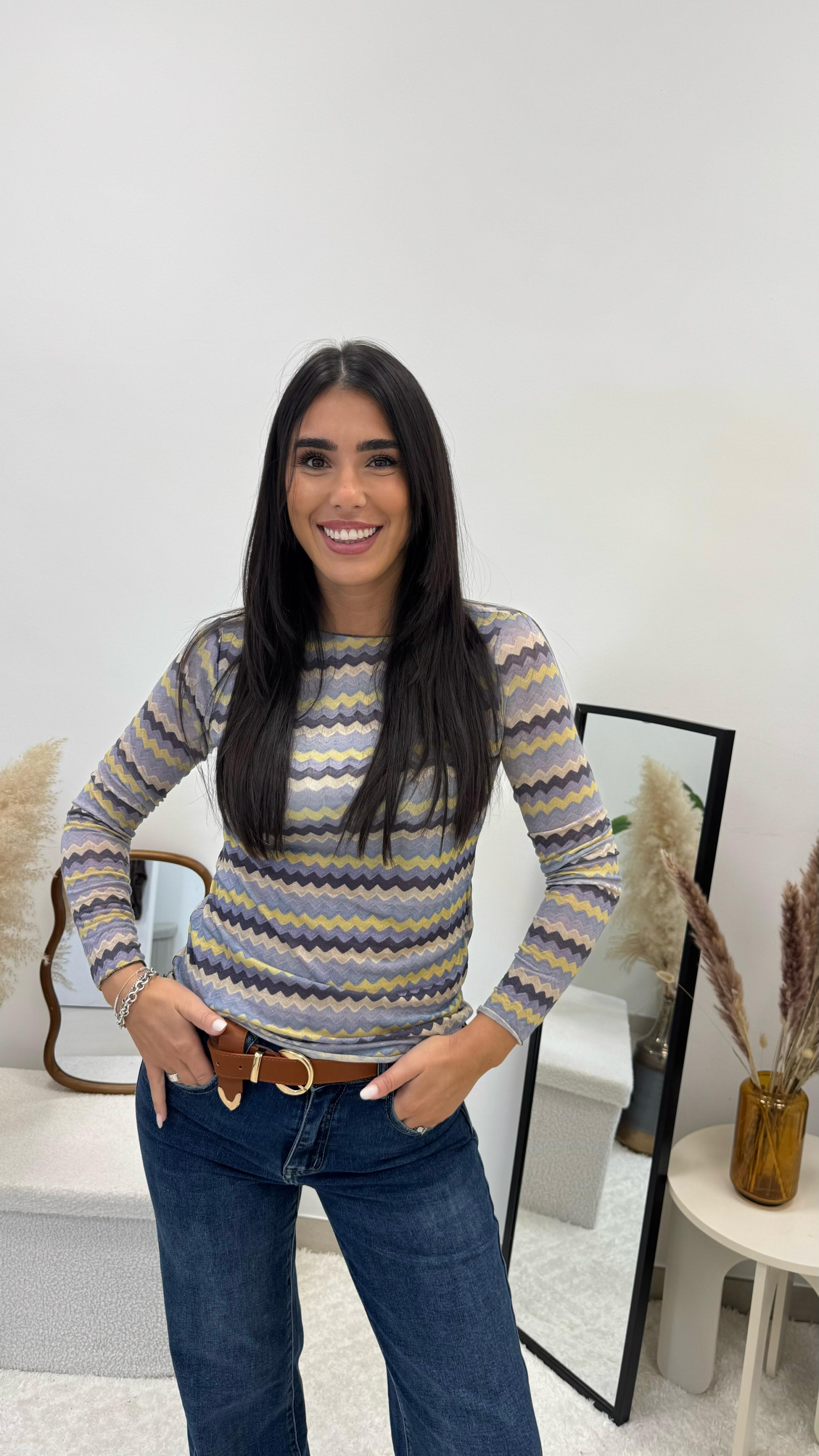Maglia Cashmere Stampa ZigZag Celeste🩵