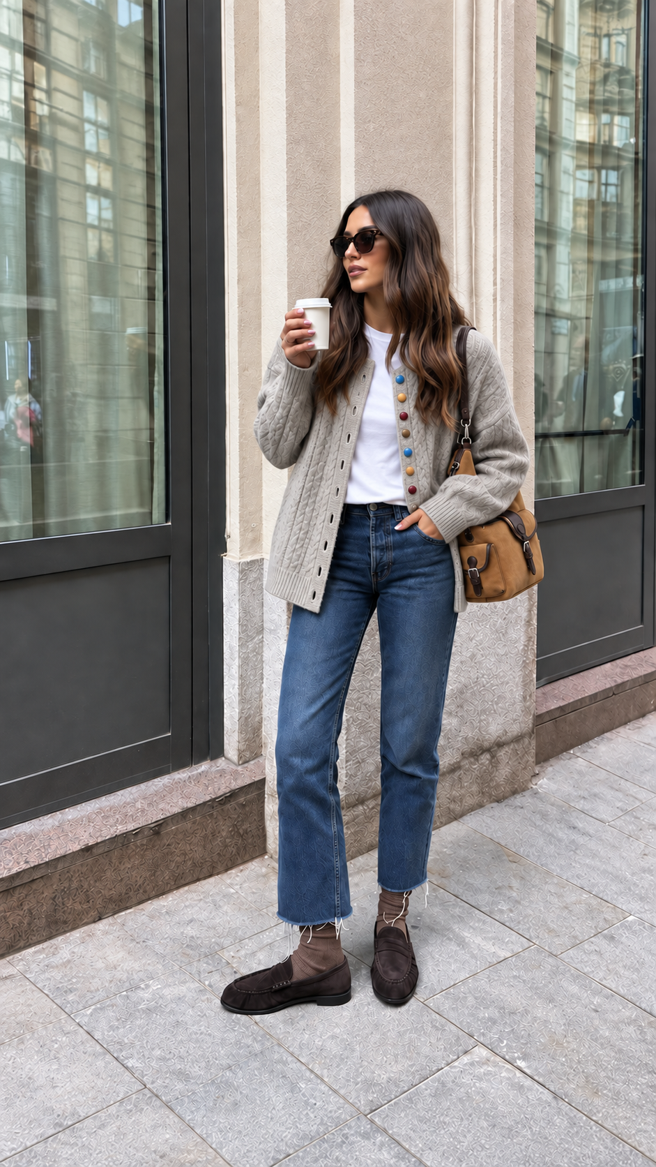 Cardigan Color Buttons Tortora