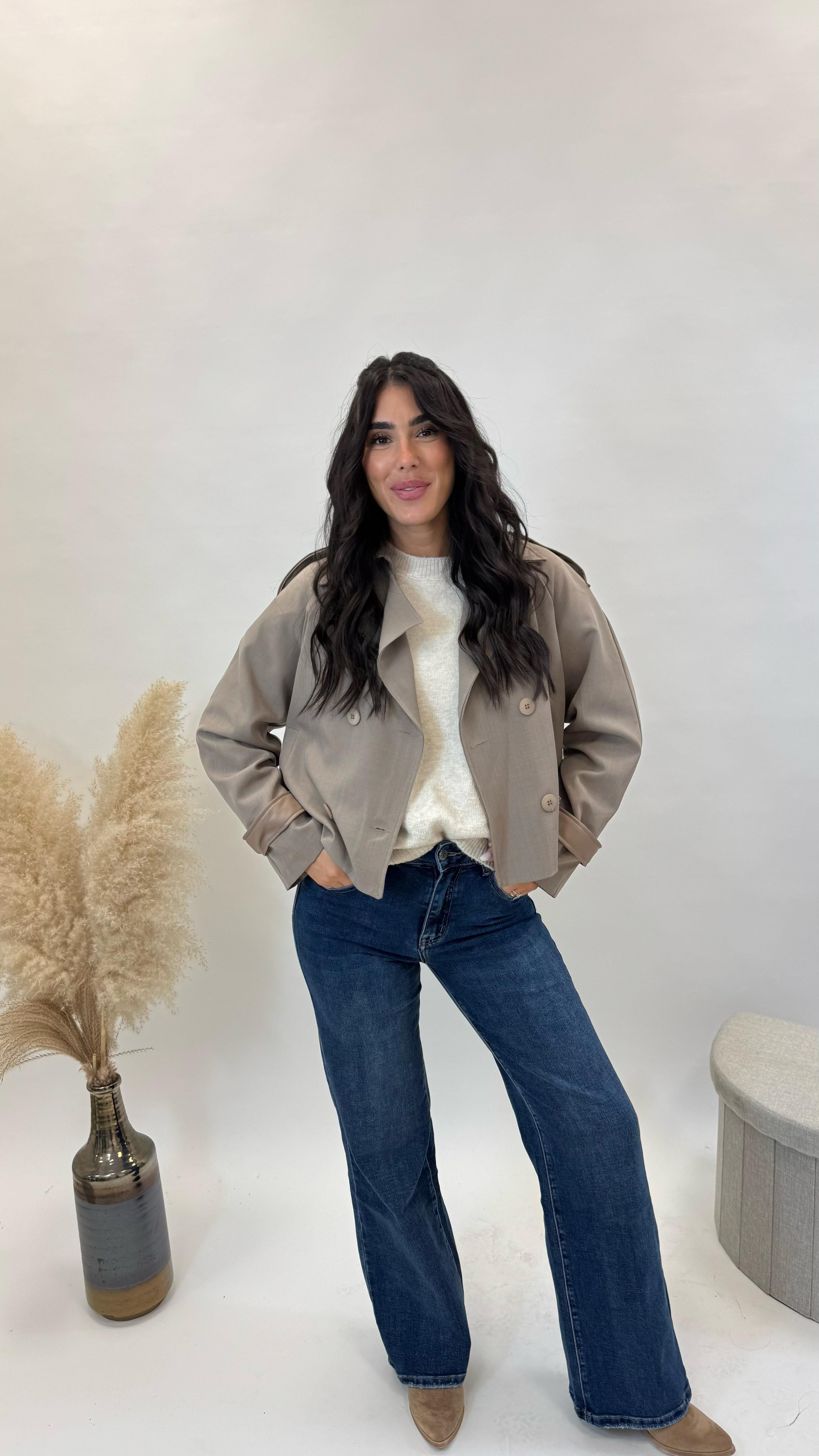 Giacca Simil Trench Inserti Ecopelle Tortora