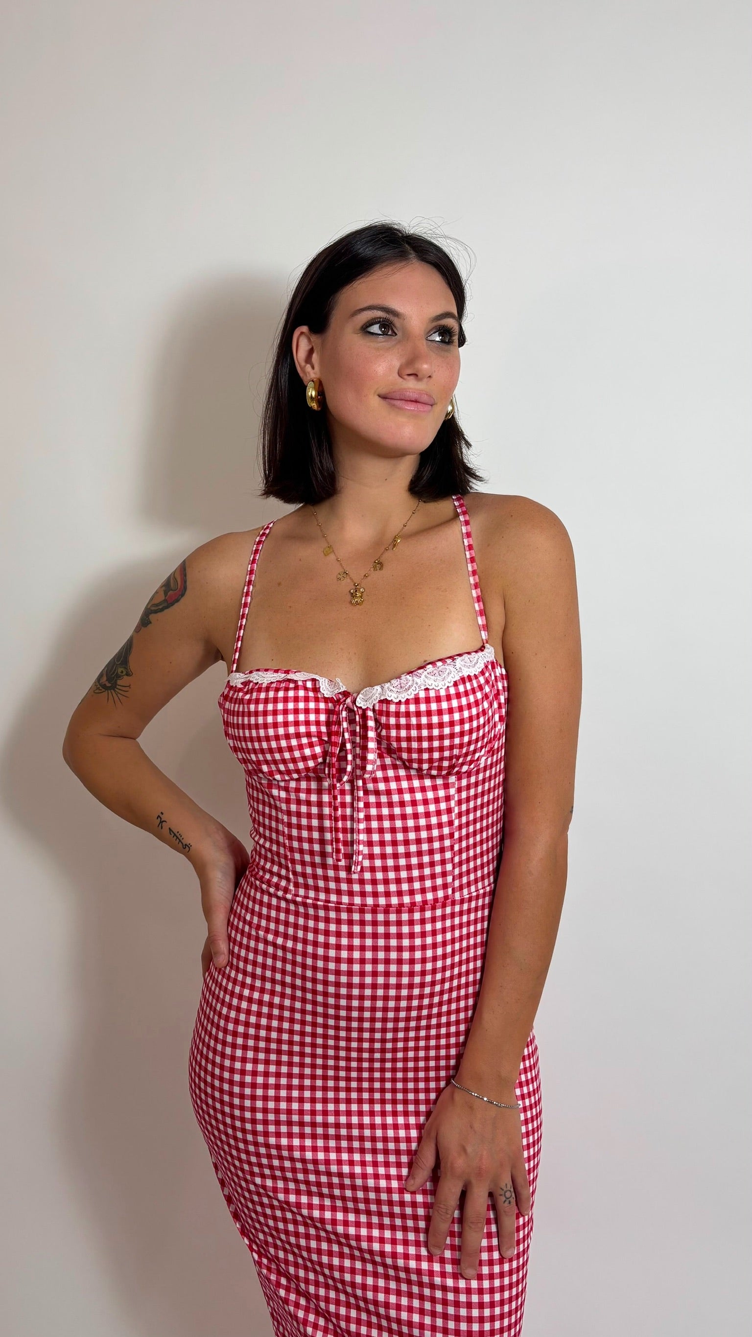 Abito Stretch Vichy Rosso