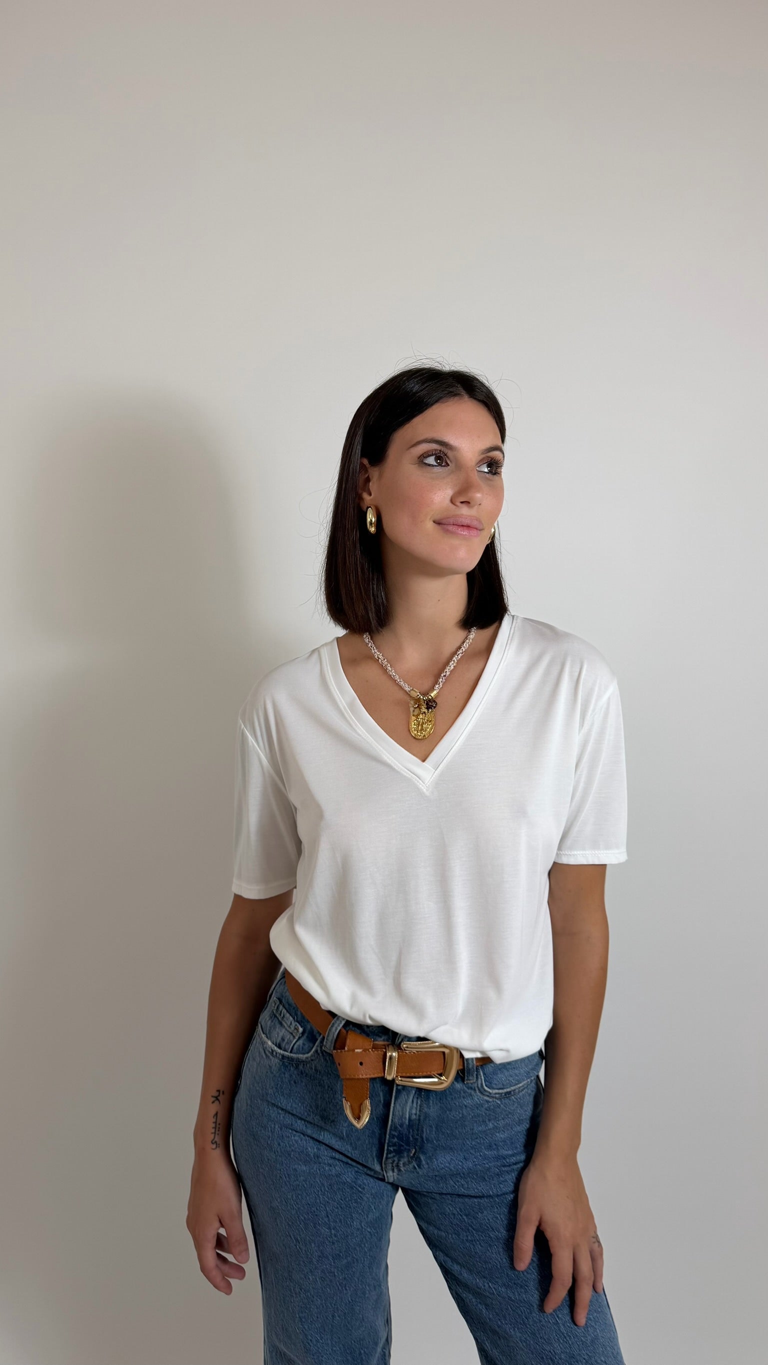 T-Shirt Soft Scollo V Bianca